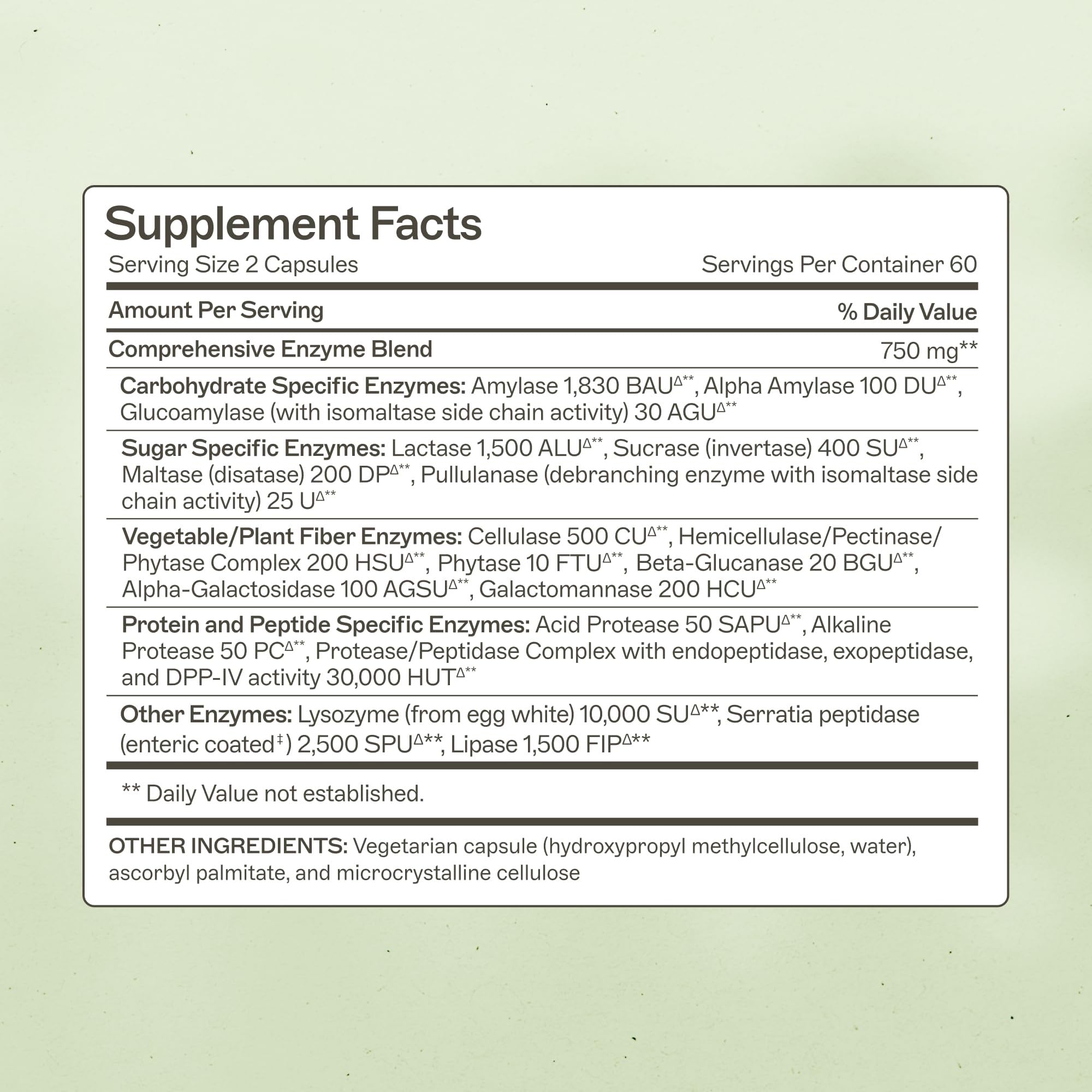 Amy Myers MD Multi-Enzymes 91g side view with nutritional information