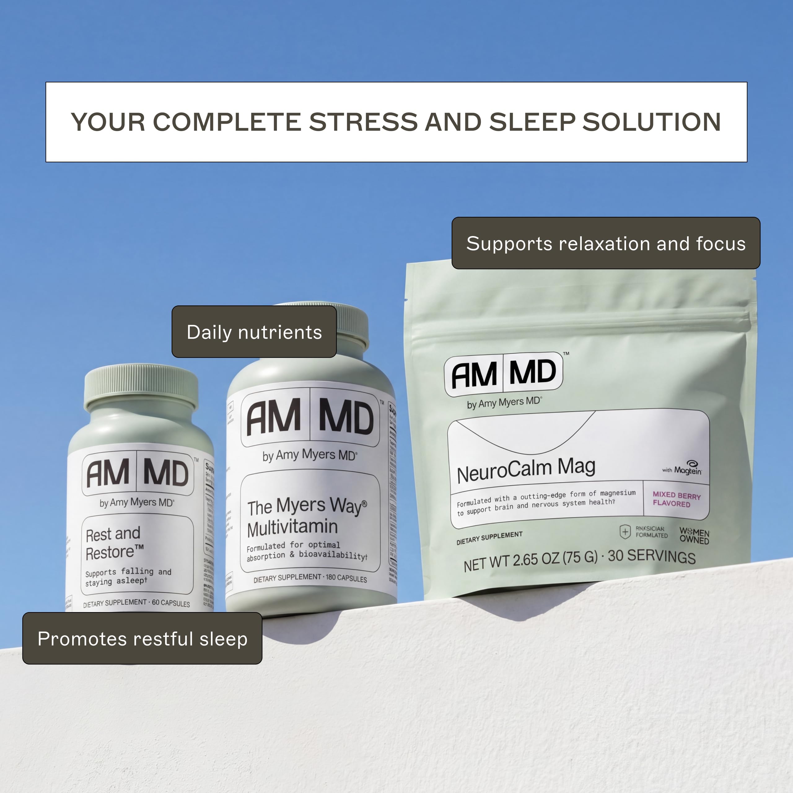 Amy Myers MD Rest and Restore Sleep Supplement lifestyle scene with calming elements