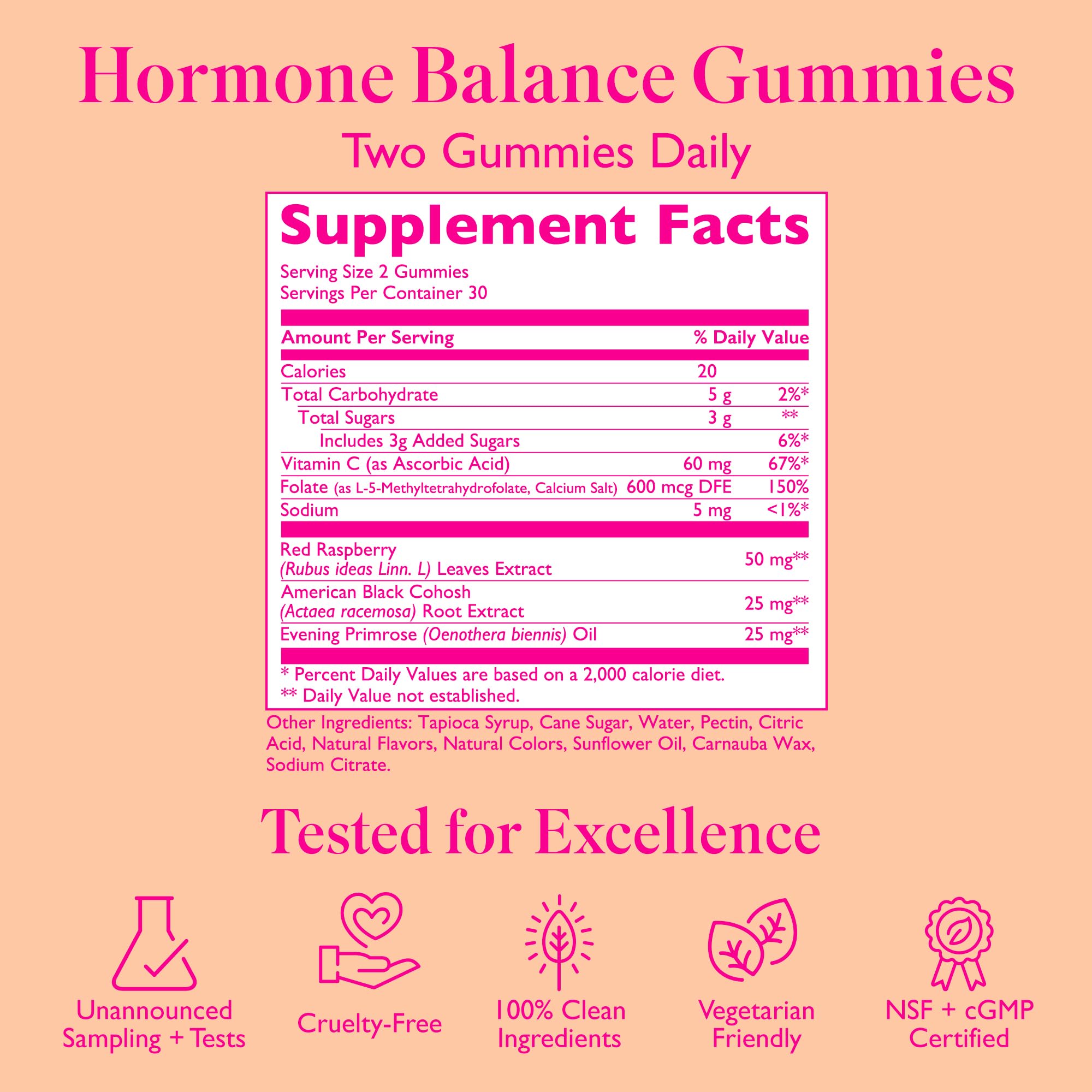 Amy Suzanne Balance Gummies back view with nutritional information