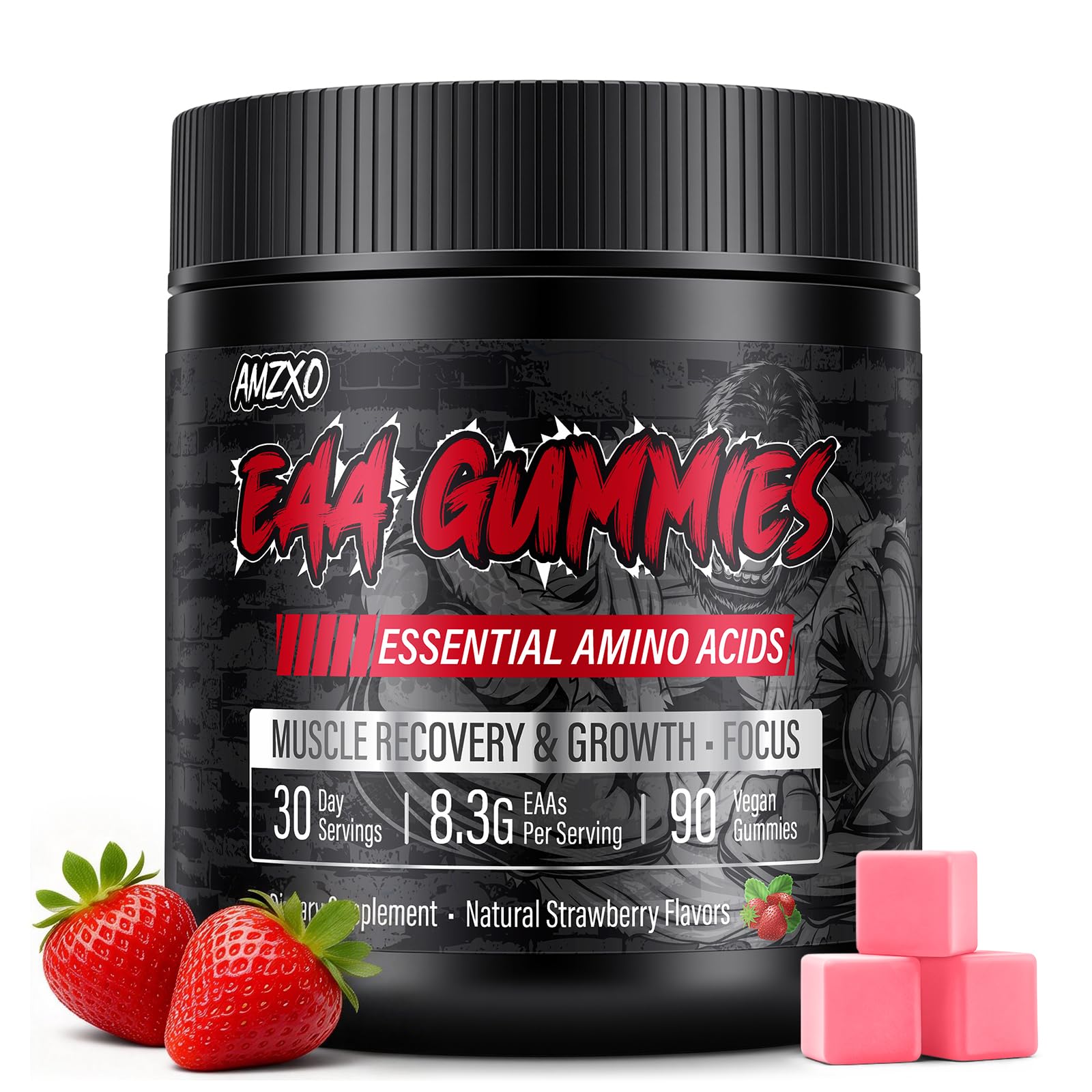 AMZXO BCAA Gummies bottle front view with 90 gummies