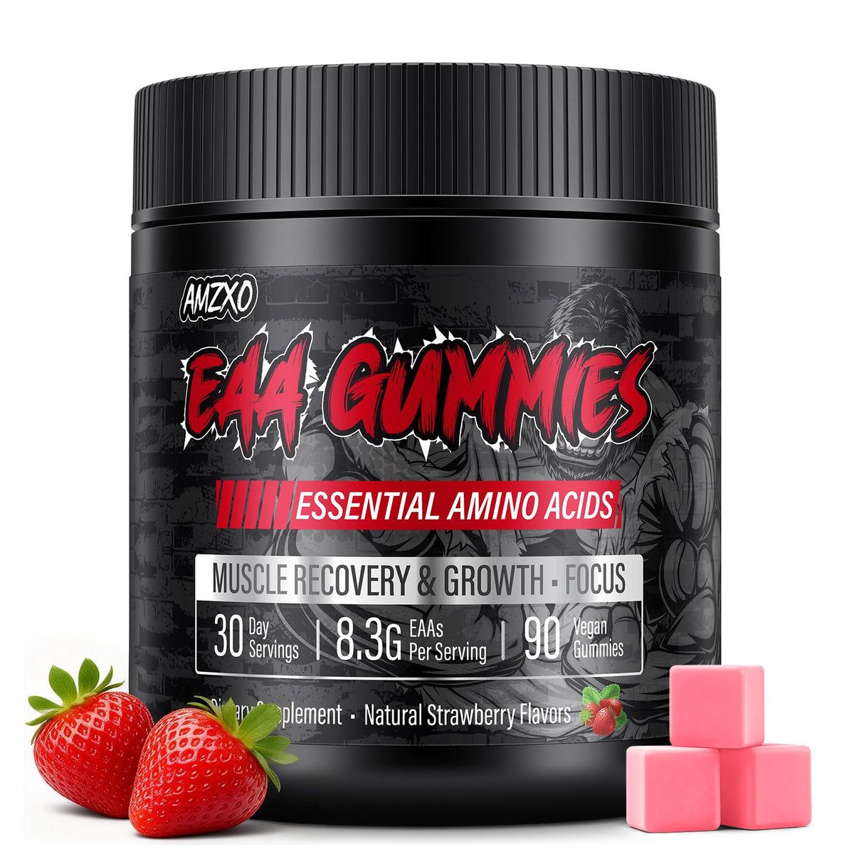 AMZXO BCAA Gummies bottle front view with 90 gummies