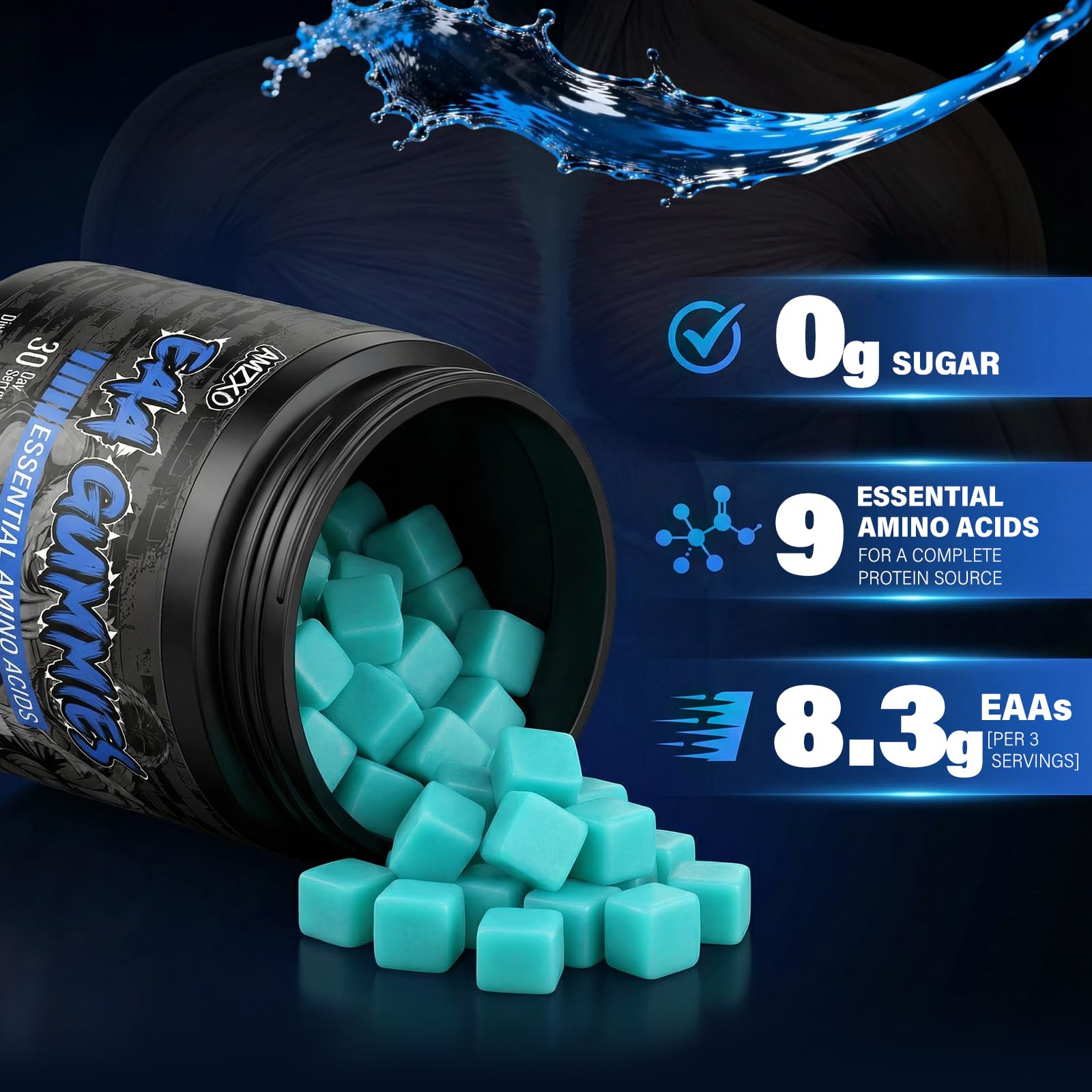 AMZXO BCAA Gummies side view showing gummy texture