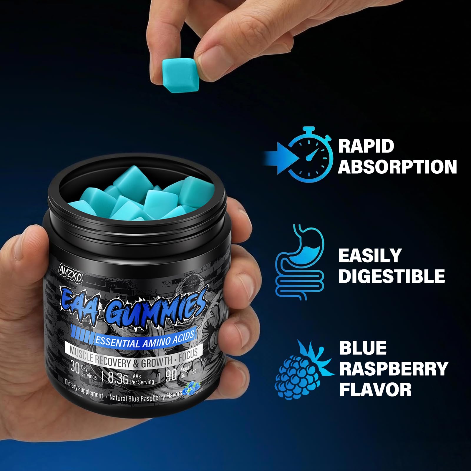 AMZXO BCAA Gummies with a measuring spoon for serving