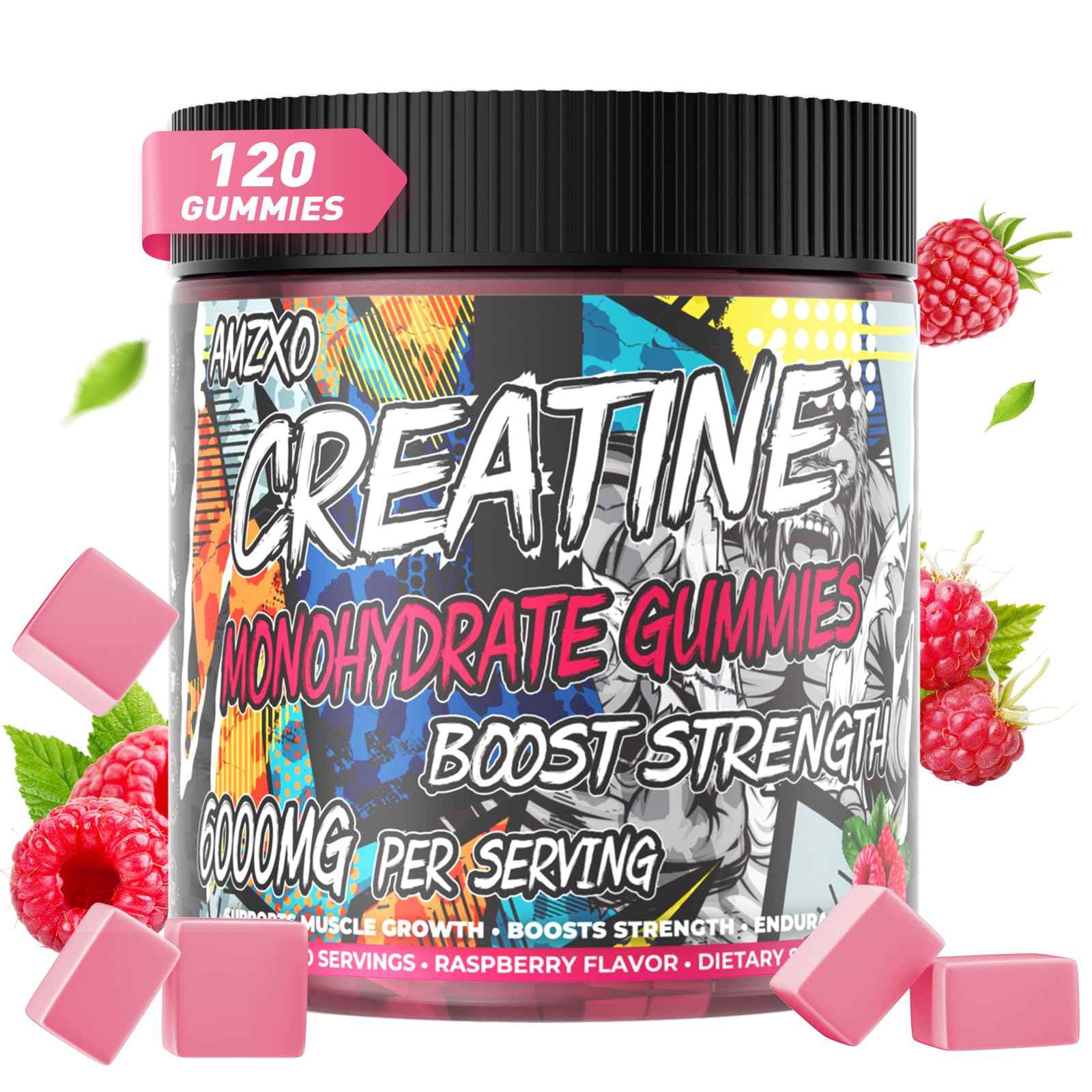 AMZXO Creatine Monohydrate Gummies bottle front view