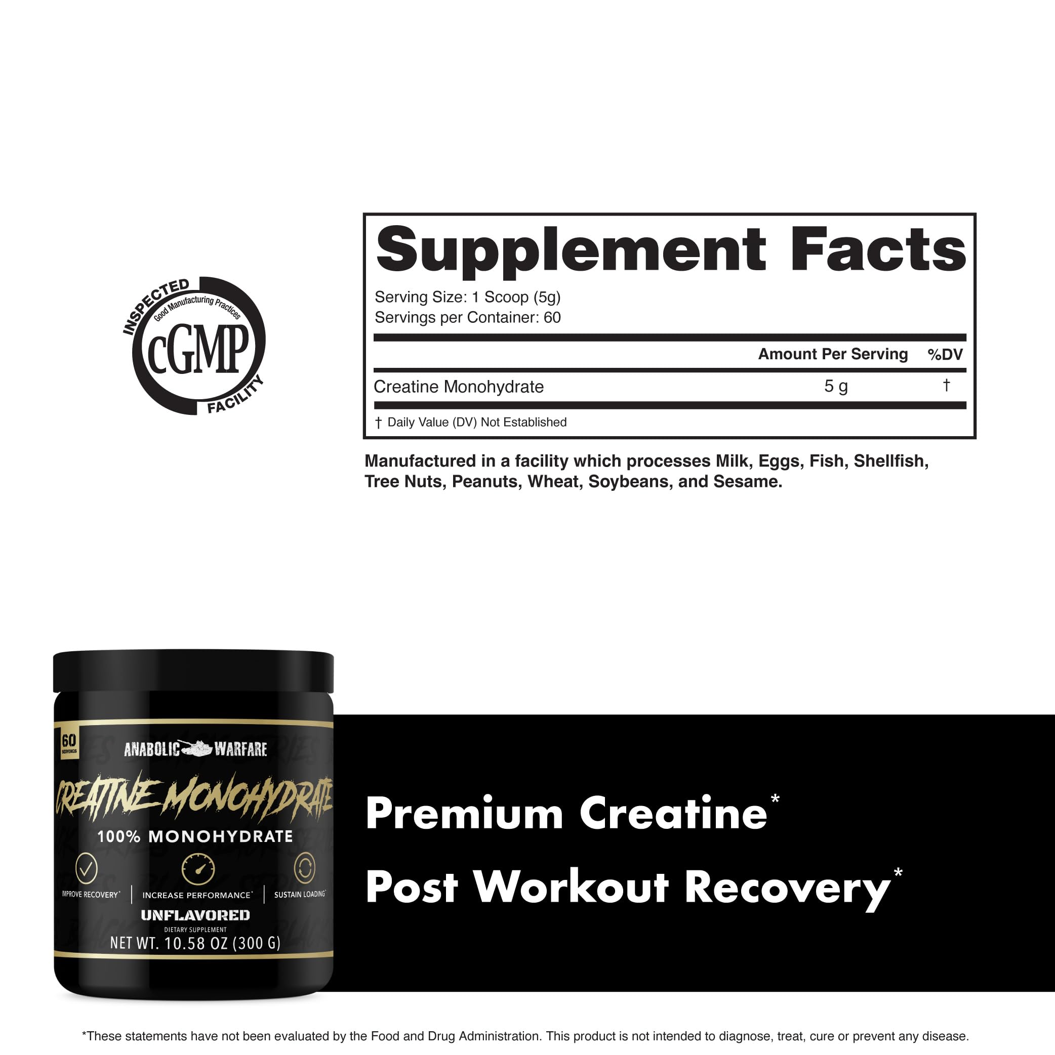 Anabolic Warfare Creatine Monohydrate 358g nutritional information