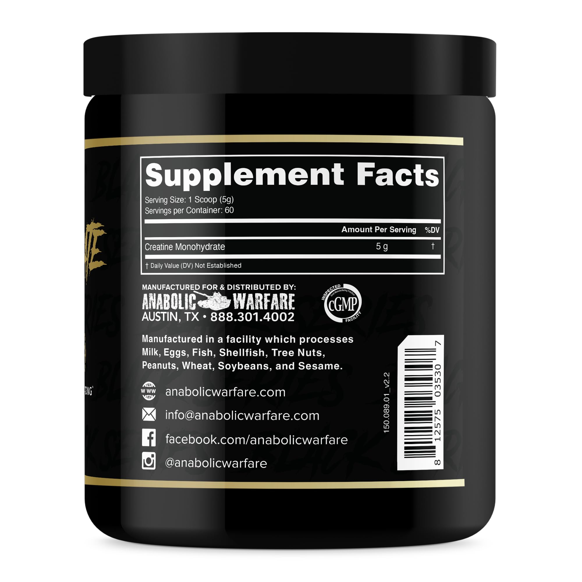 Anabolic Warfare Creatine Monohydrate 358g packaging details