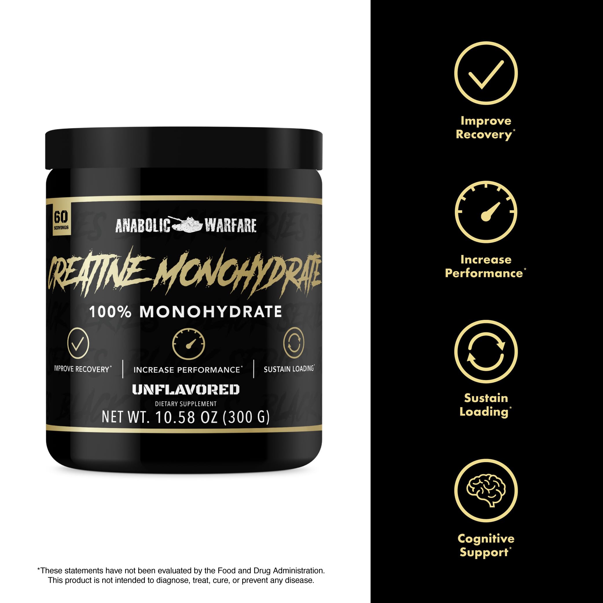 Anabolic Warfare Creatine Monohydrate 358g scoop and powder