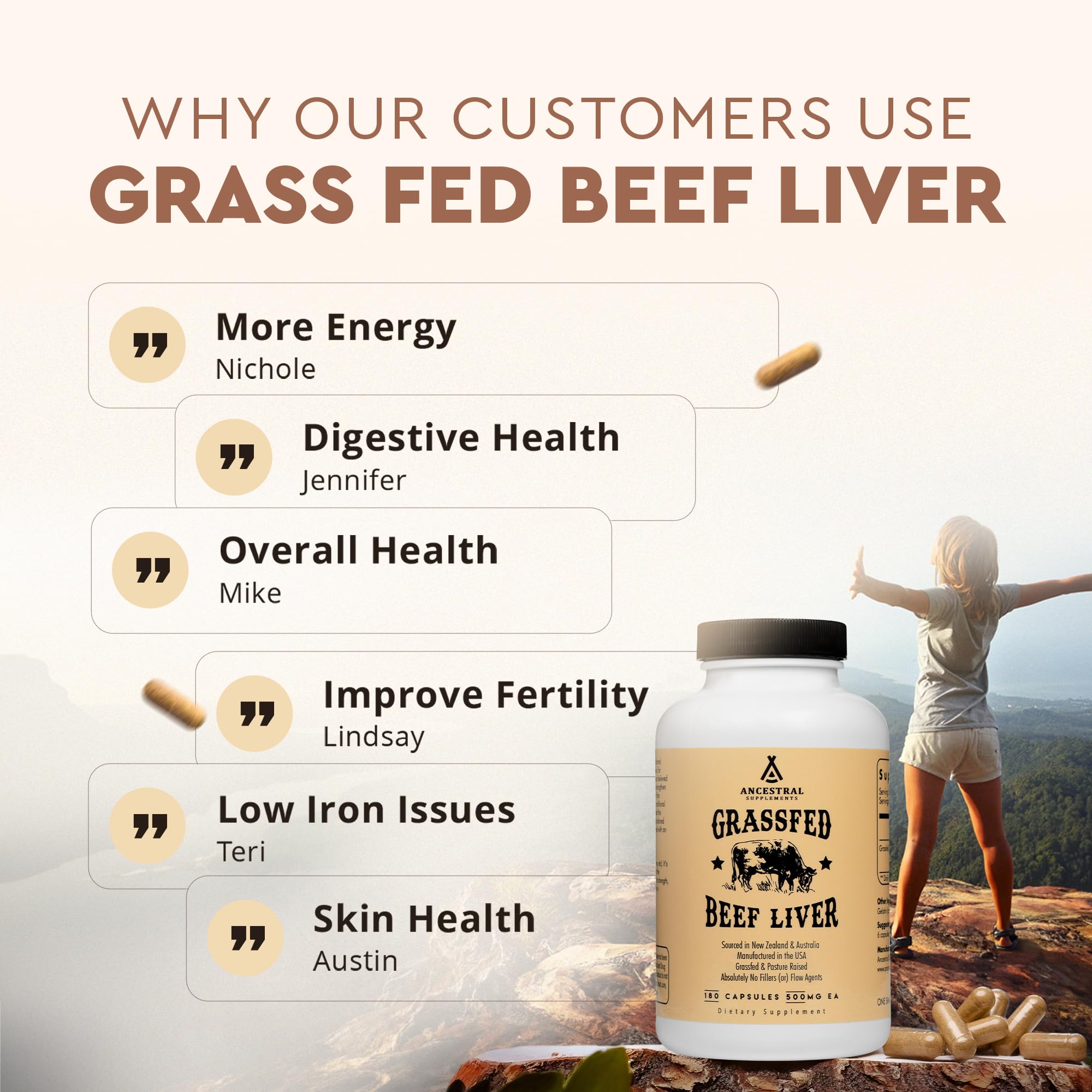Ancestral Supplements Beef Liver Extract 160g on a wooden table