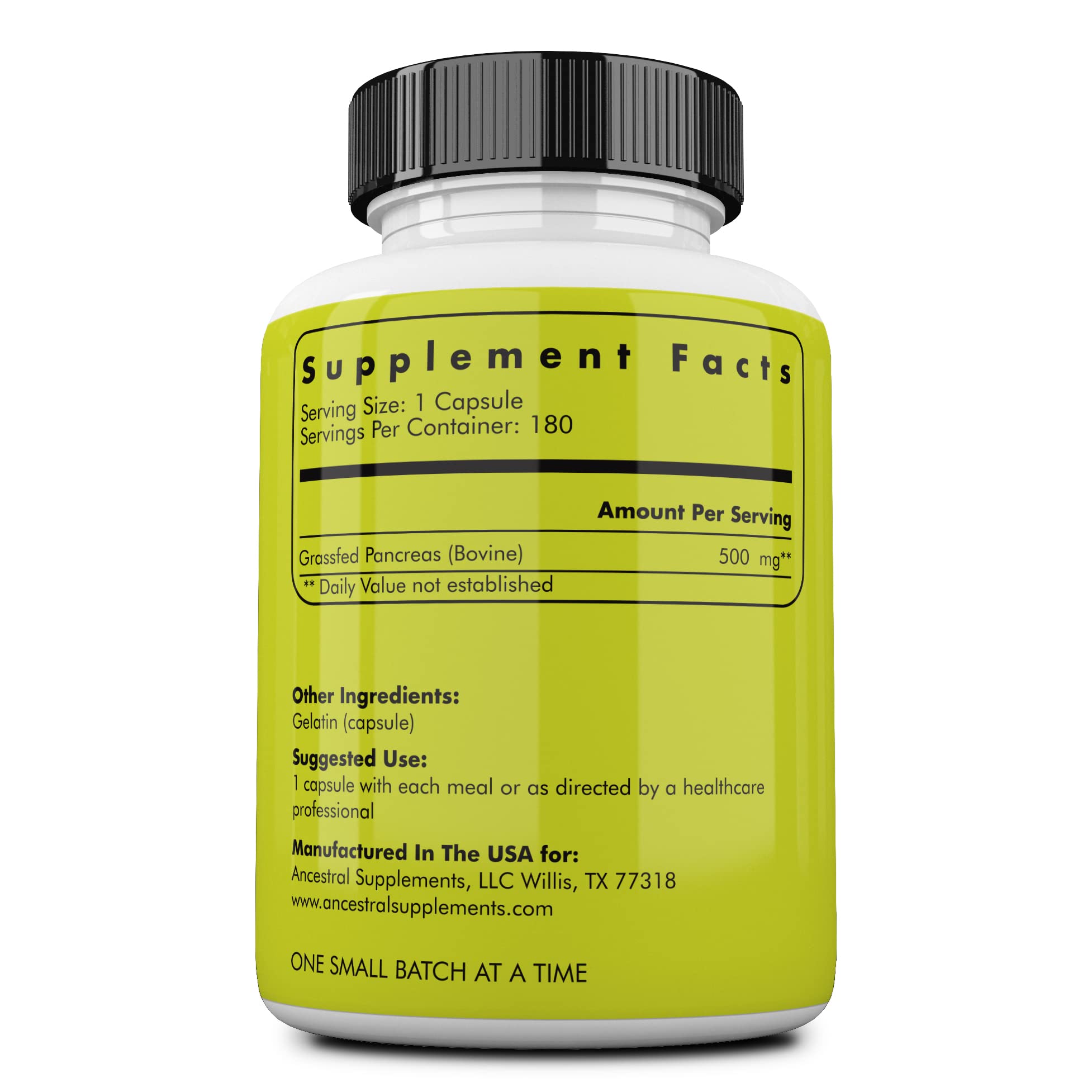 Ancestral Supplements Beef Pancreas Multi-Enzyme 160g side view