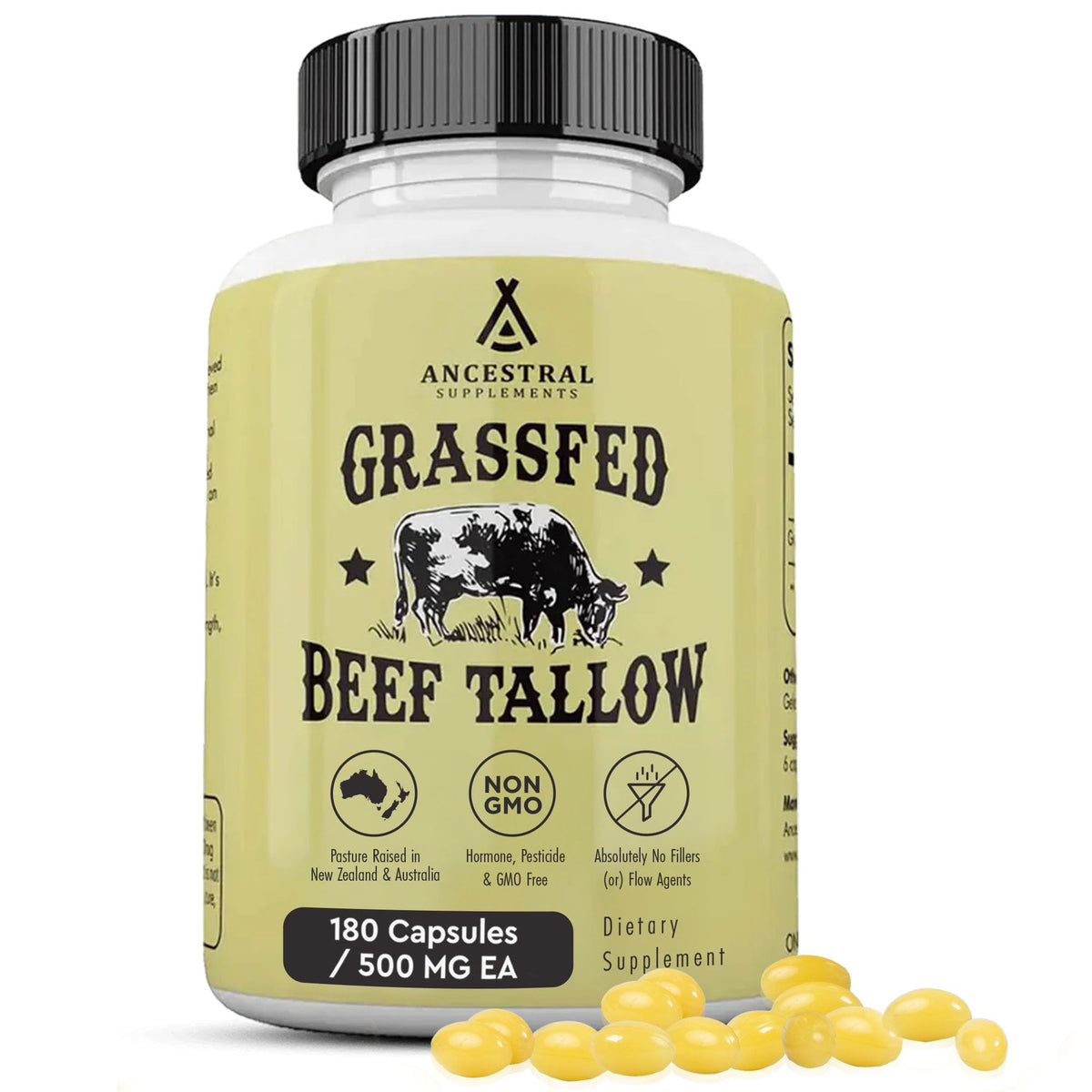 Ancestral Supplements Beef Tallow Capsules 500mg front view