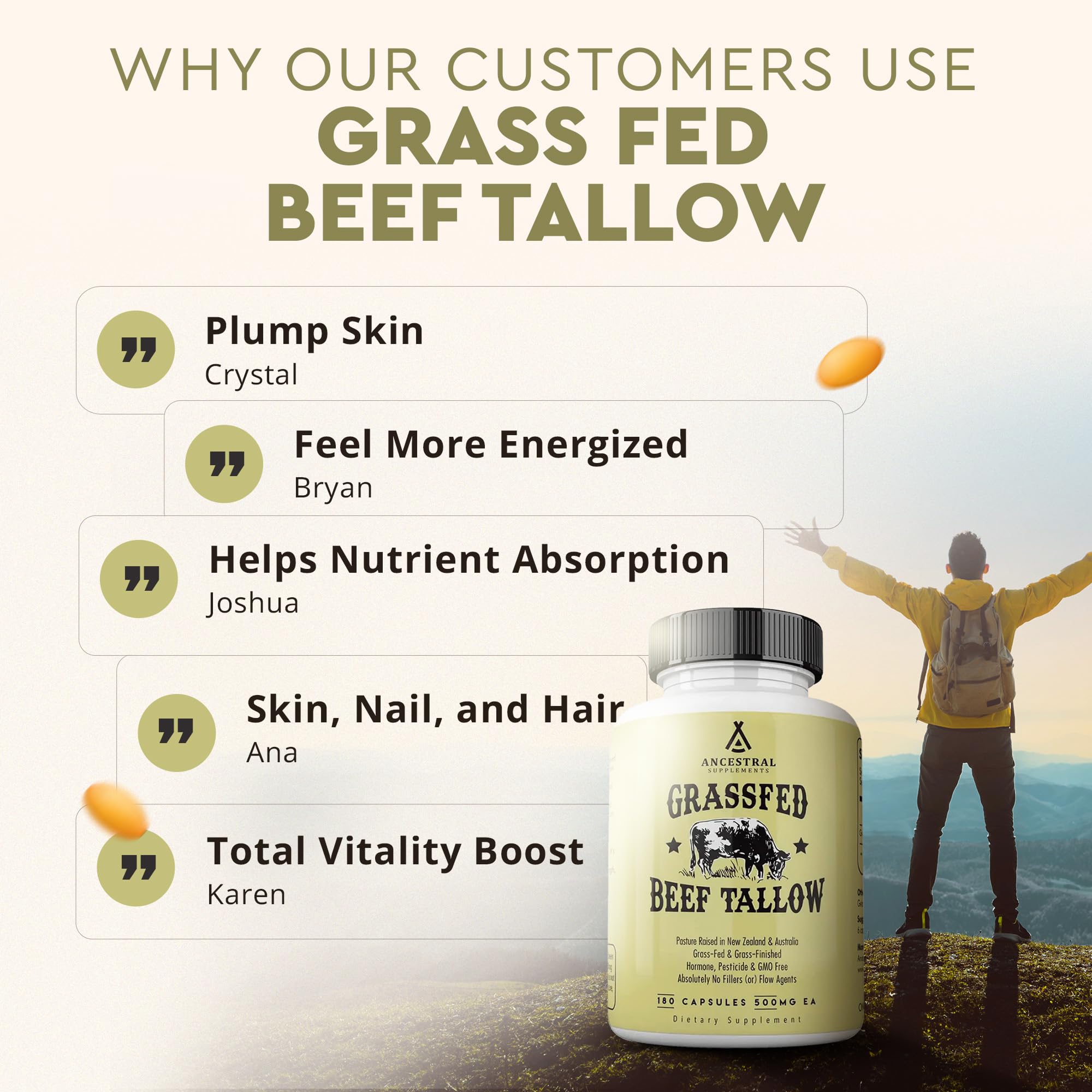 Ancestral Supplements Beef Tallow Capsules 500mg lifestyle scene