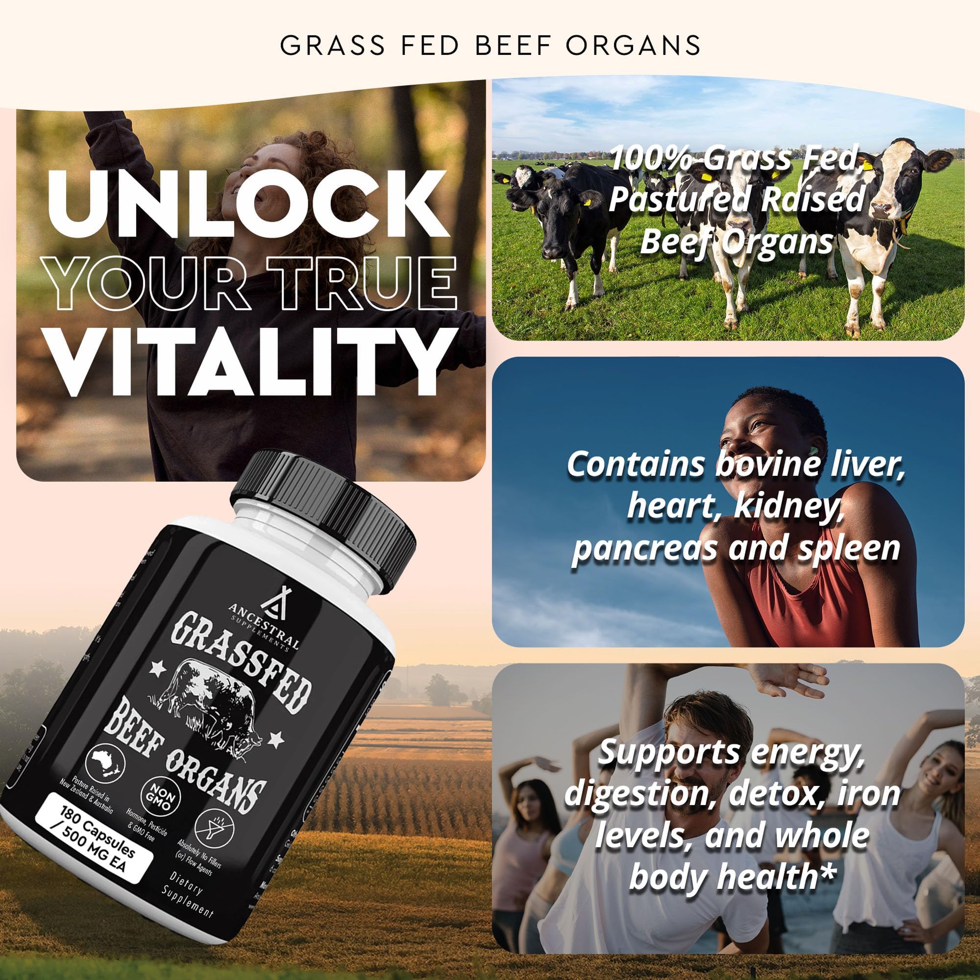 Ancestral Supplements Liver Extracts 3000mg on a wooden table