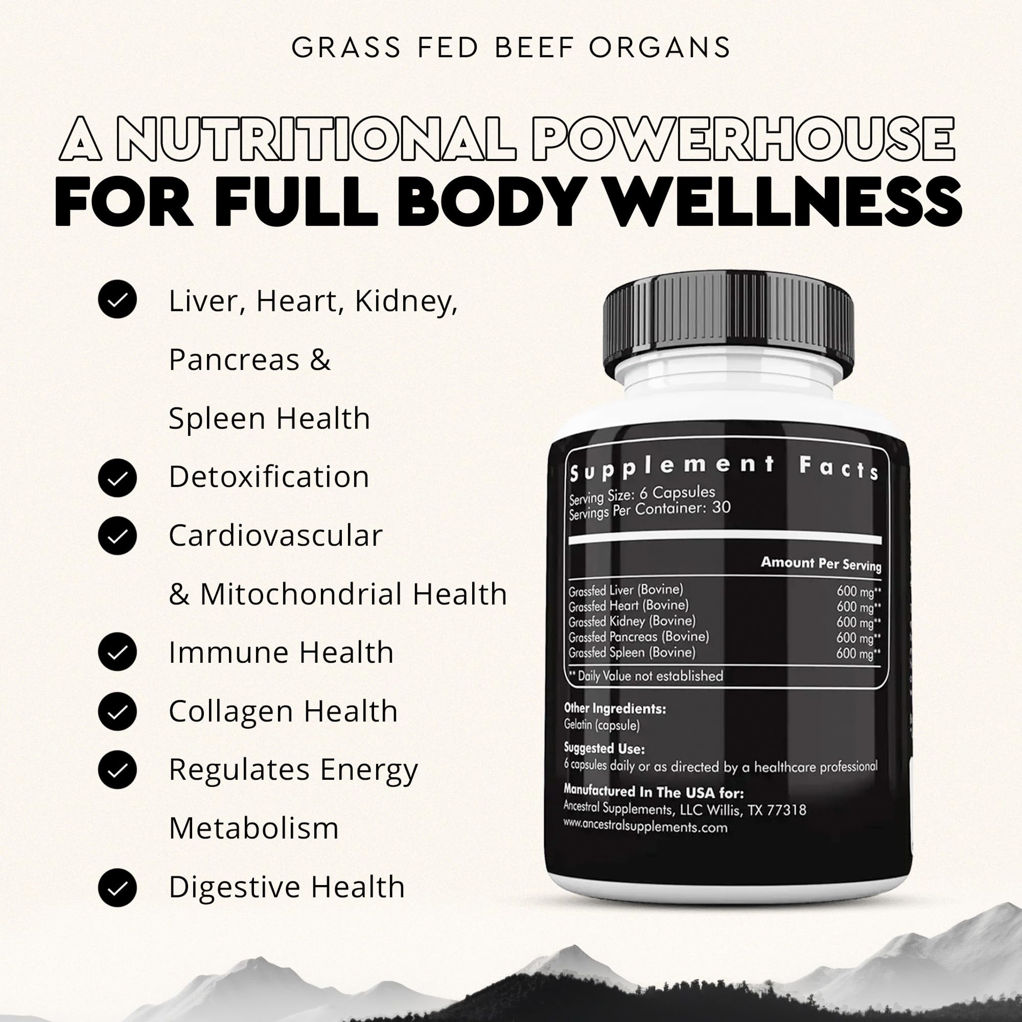 Ancestral Supplements Liver Extracts 3000mg side view