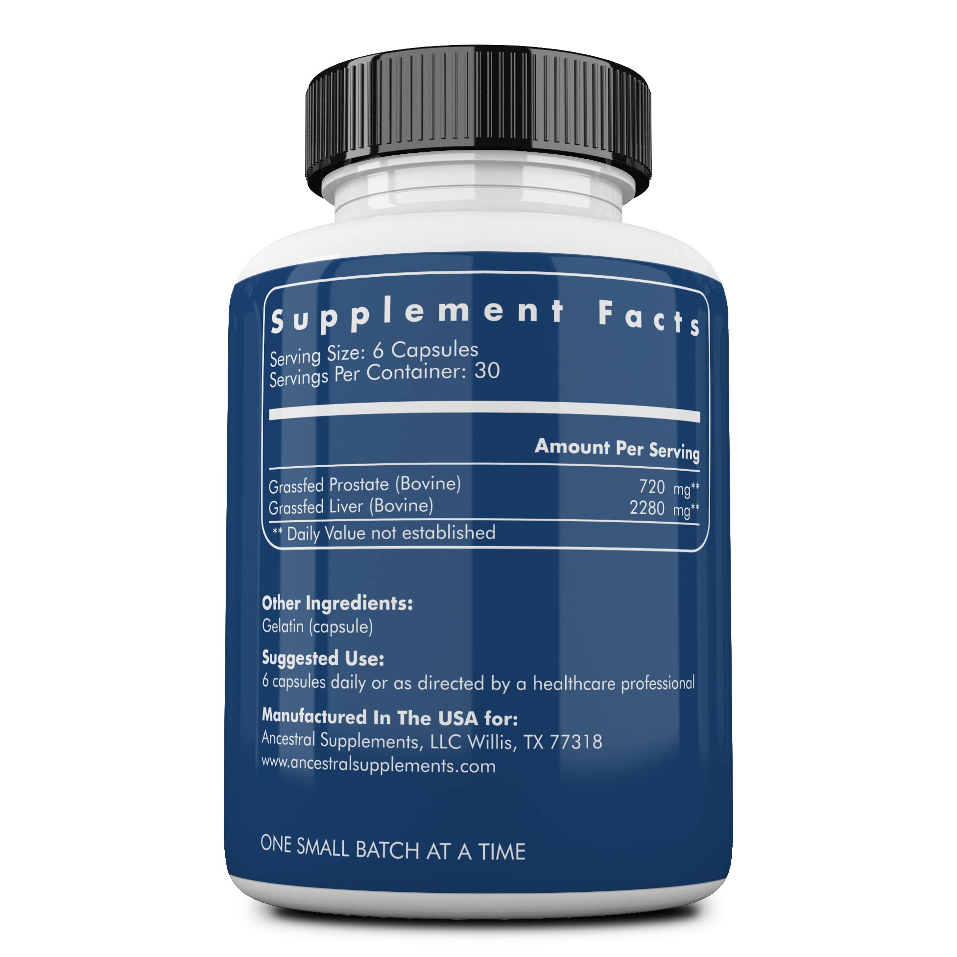 Ancestral Supplements Prostate Health Beef Liver Extract bottle side view