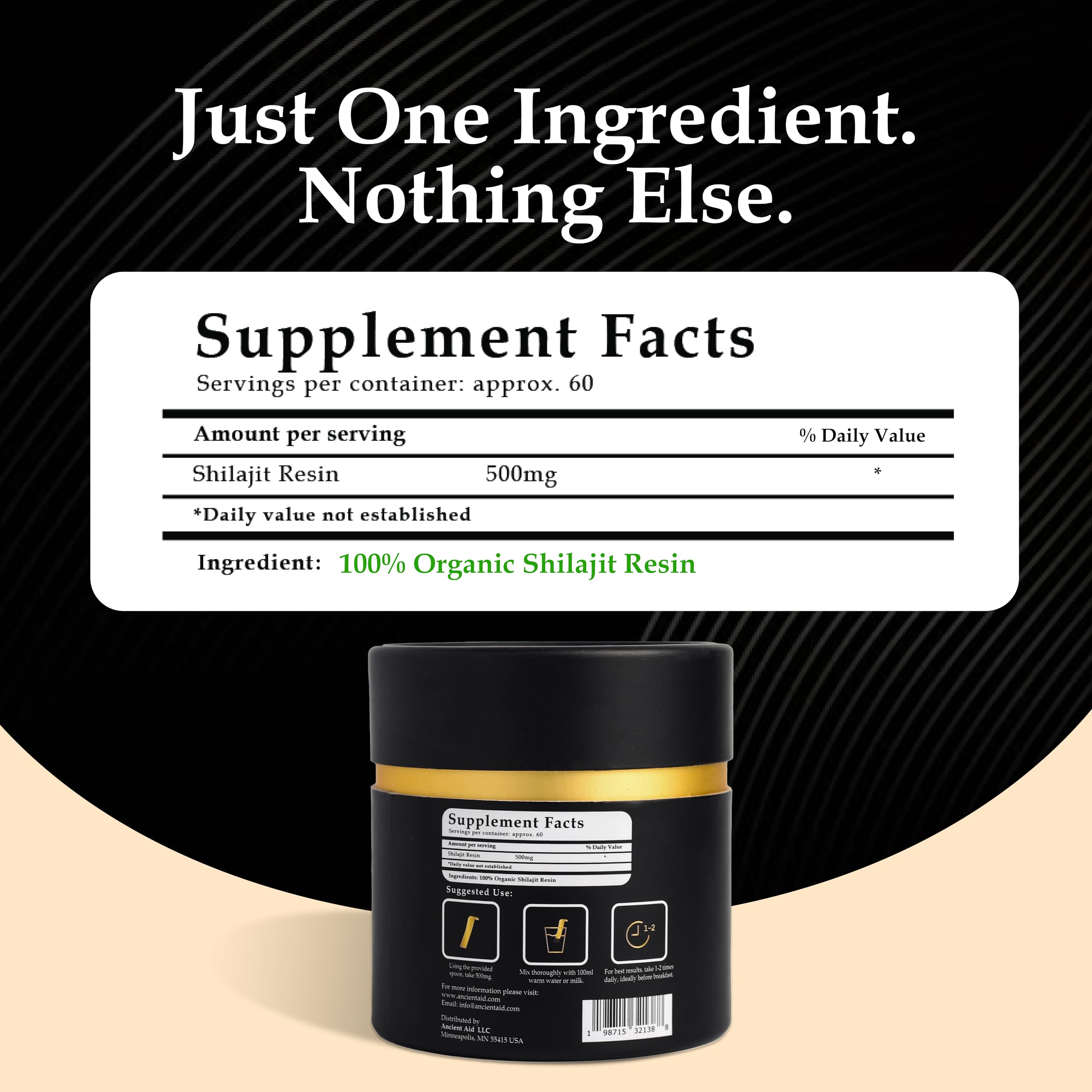 Ancient Aid Himalayan Shilajit Resin 209g with measuring scoop