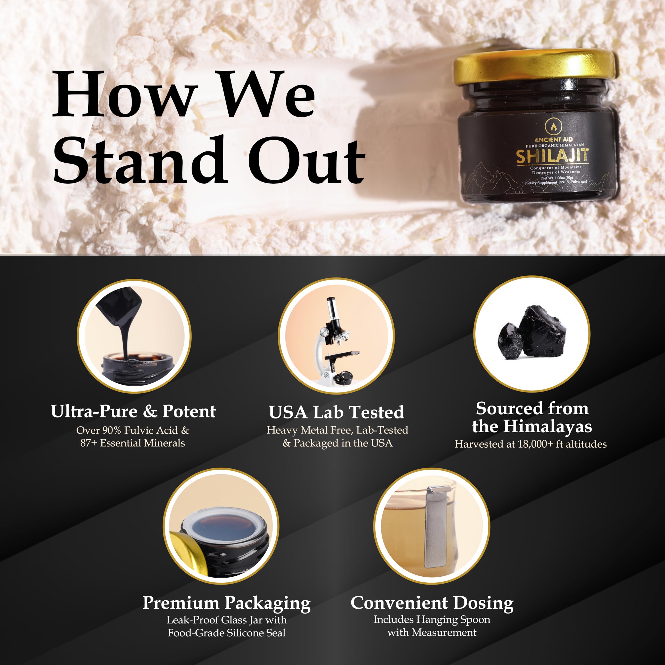 Ancient Aid Himalayan Shilajit Resin in a spoon