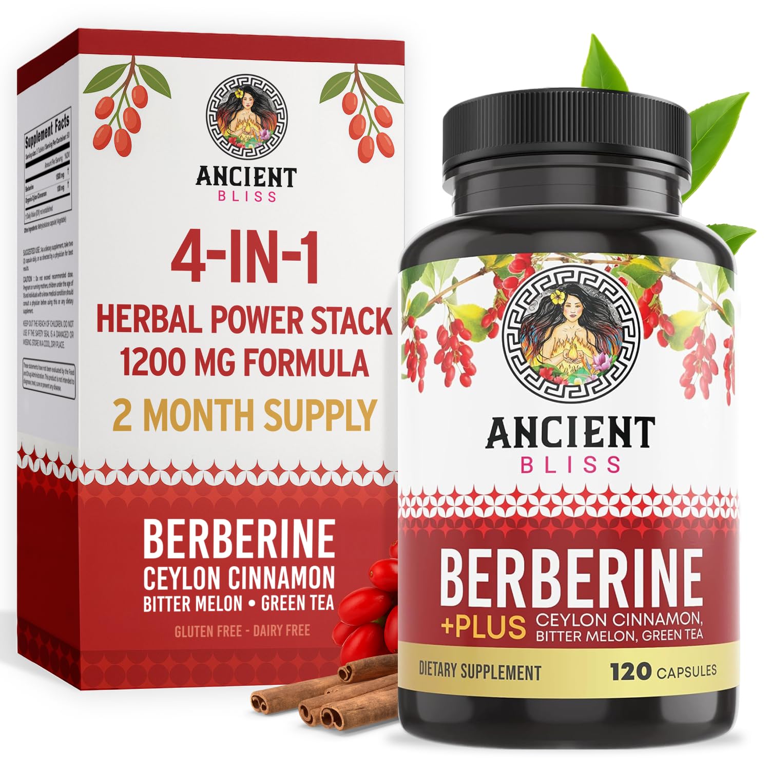 Ancient Bliss Berberine Supplement with Ceylon Cinnamon front view