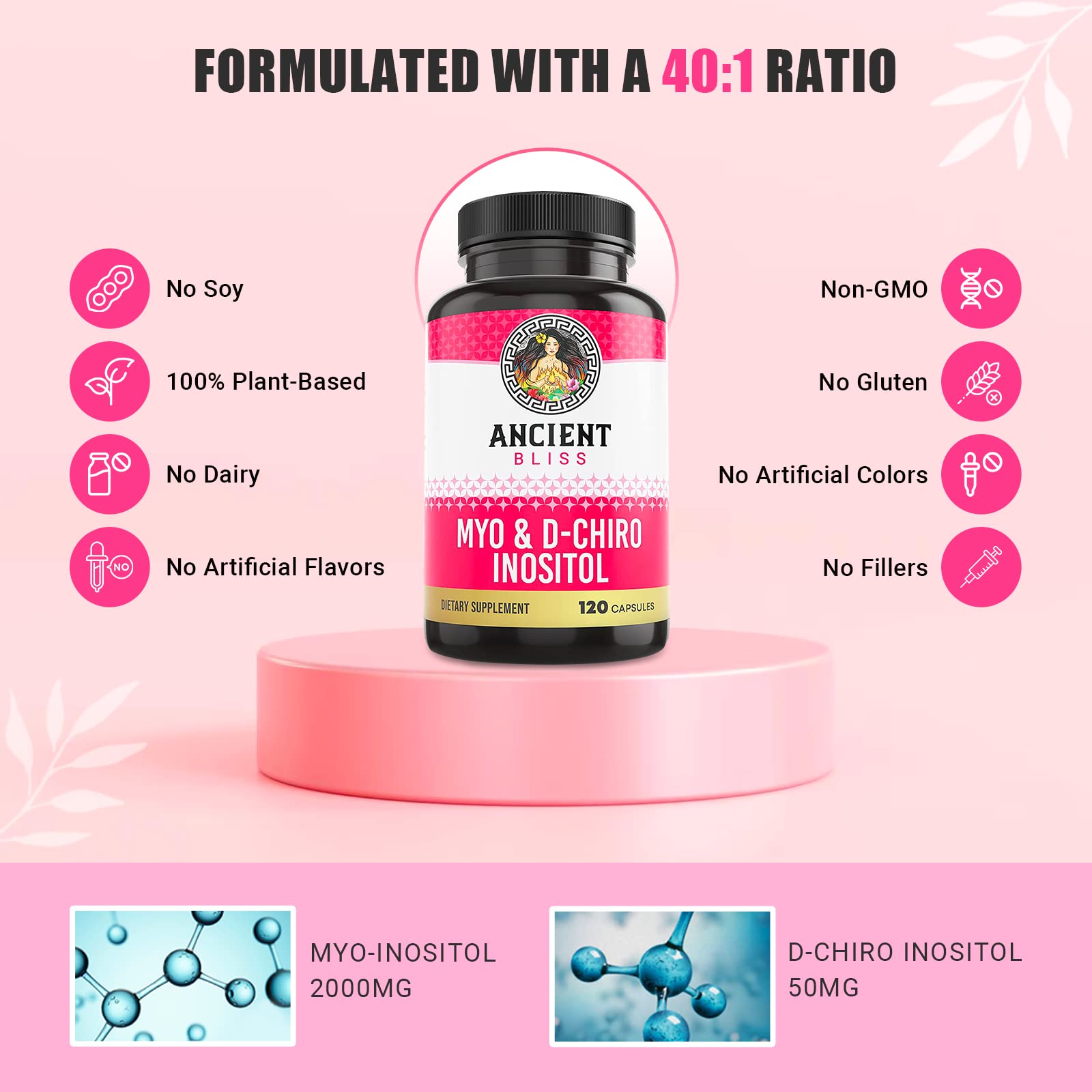 Ancient Bliss Inositol Supplement 2000mg bottle side view
