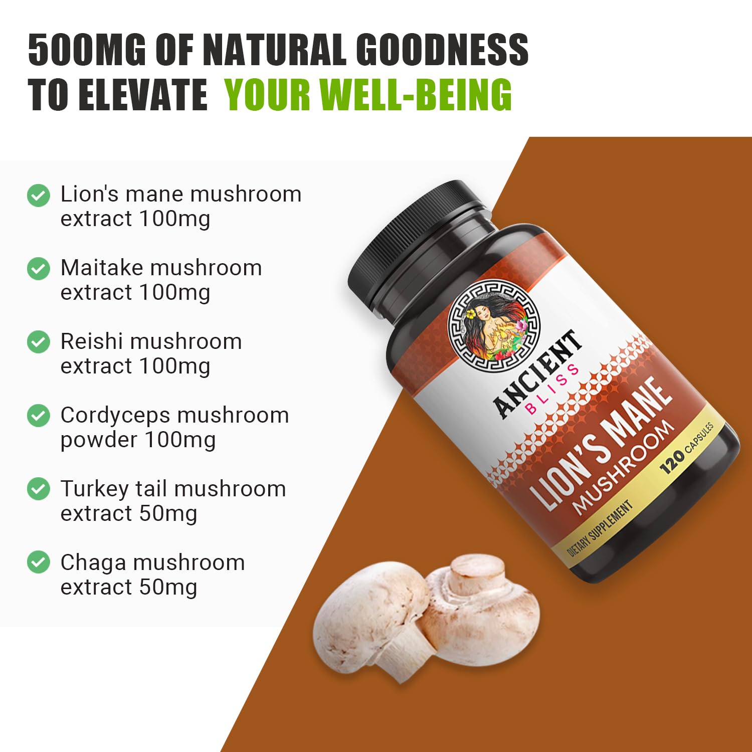 Ancient Bliss Lion’s Mane Mushroom Supplement ingredients list