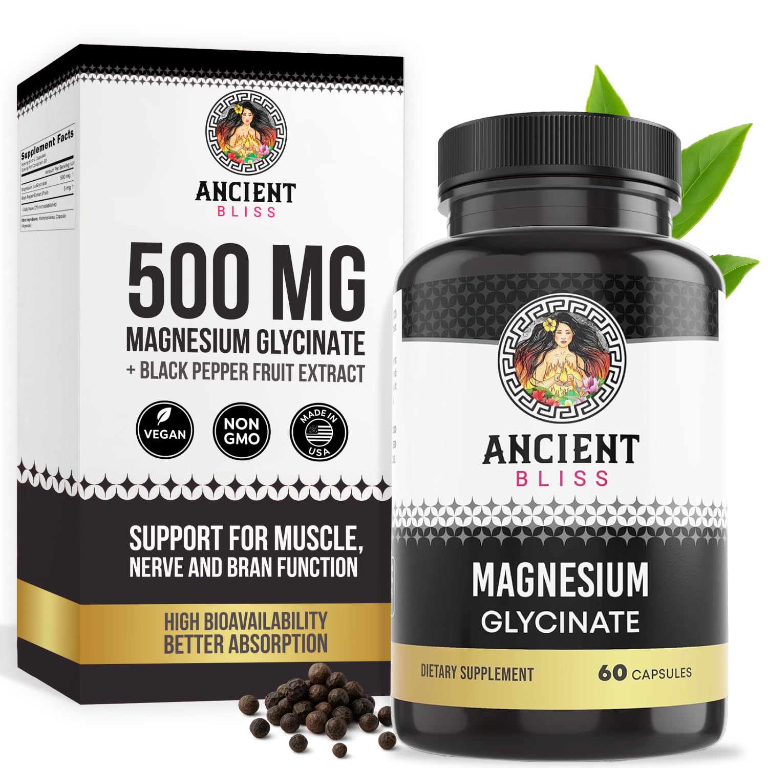 Ancient Bliss Magnesium Glycinate Capsules 120 count front view