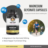 Ancient Bliss Magnesium Glycinate Capsules side view with label