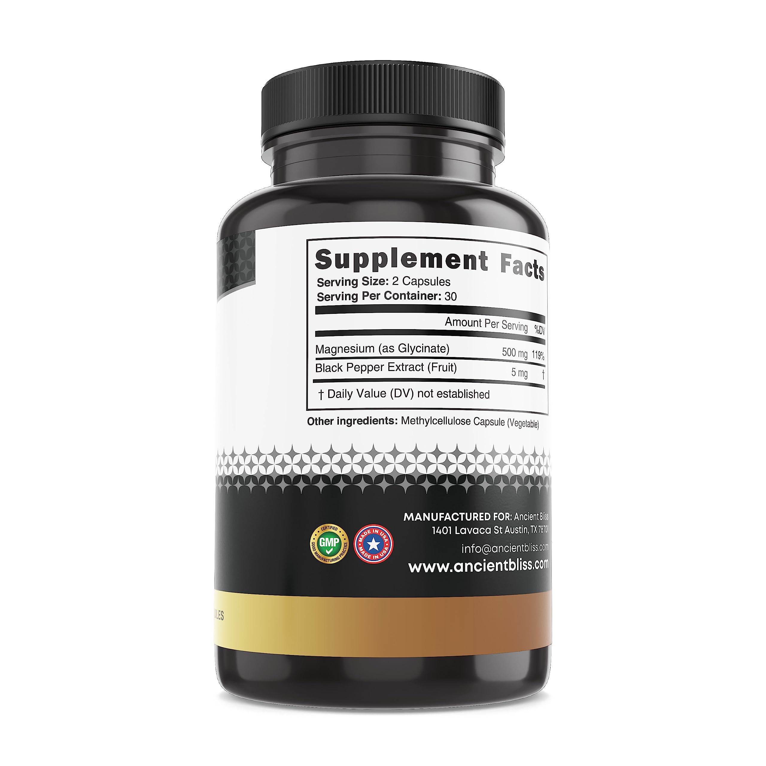 Ancient Bliss Magnesium Glycinate Capsules with measuring spoon