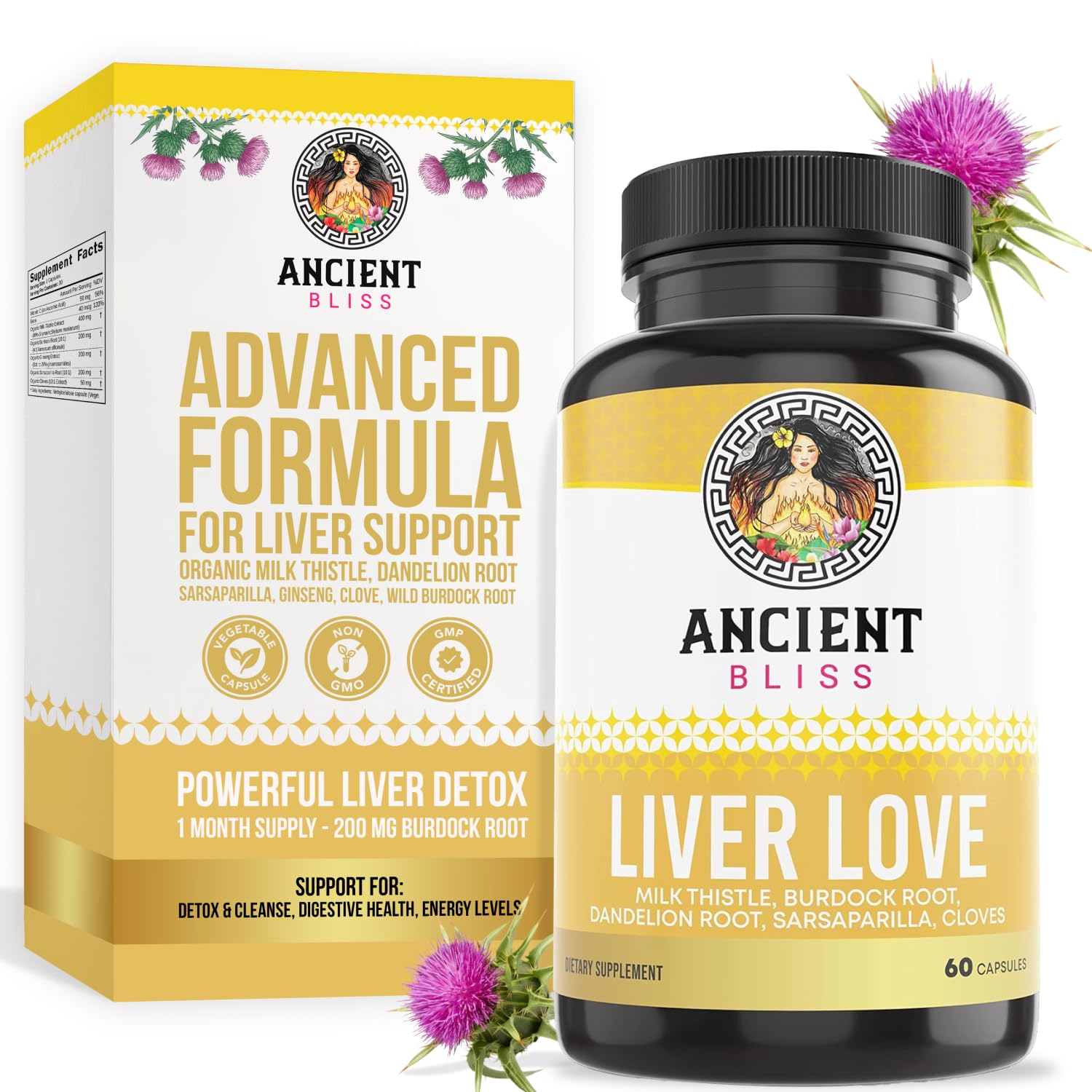 Ancient Bliss Natural Milk Thistle Liver 60 capsules front view