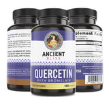 Ancient Bliss Quercetin Bromelain Capsules with a fresh fruit background