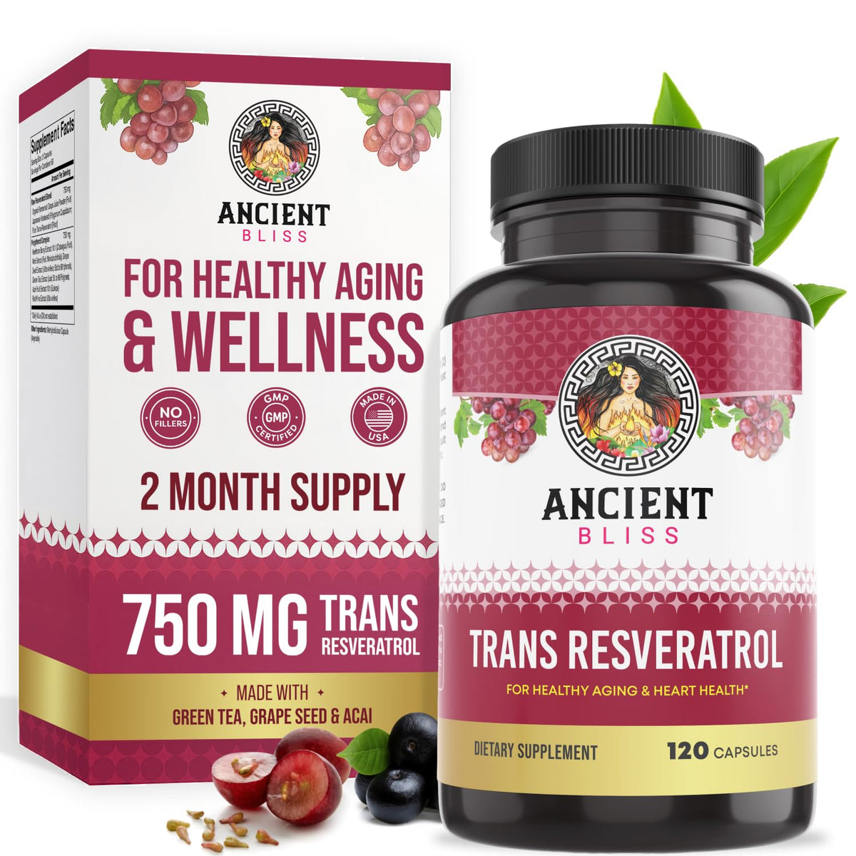 Ancient Bliss Resveratrol Supplement bottle front view