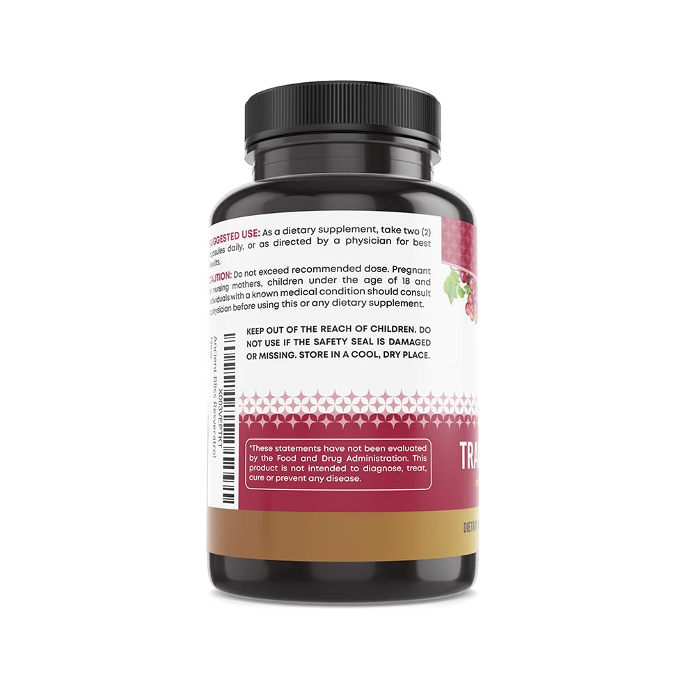 Ancient Bliss Resveratrol Supplement capsules on a table