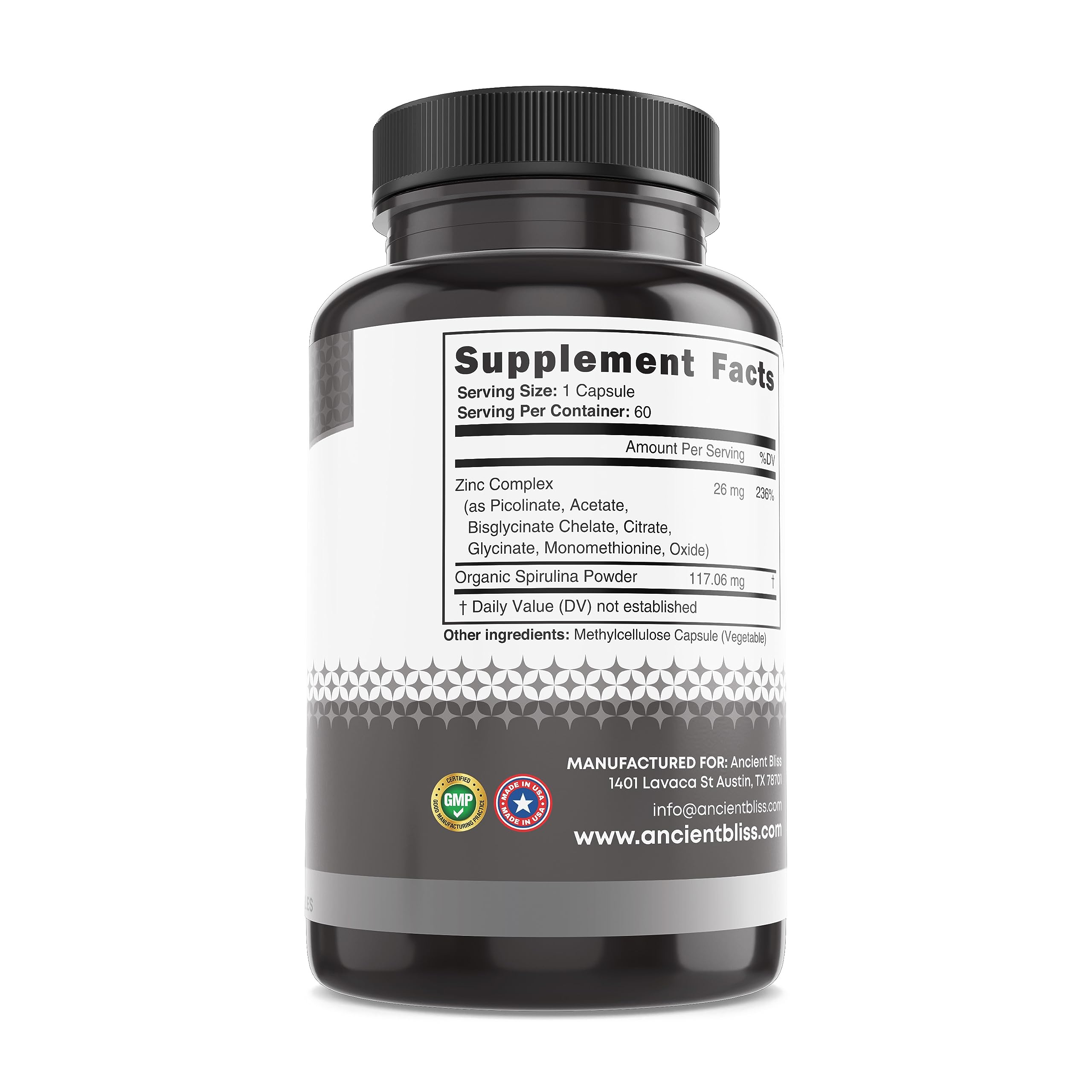 Ancient Bliss Zinc Complex Supplement 50g close-up of capsules