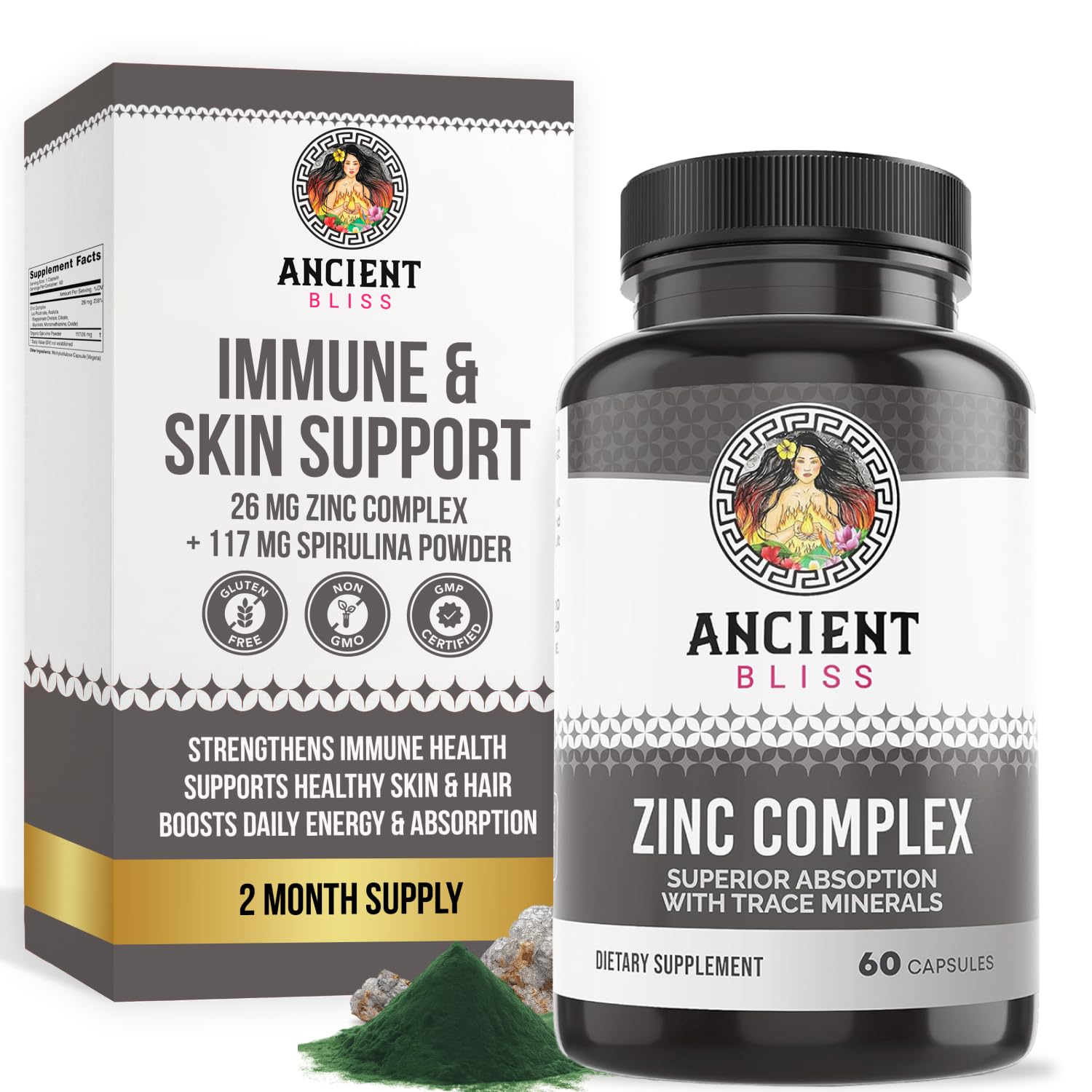 Ancient Bliss Zinc Complex Supplement 50g front view with packaging