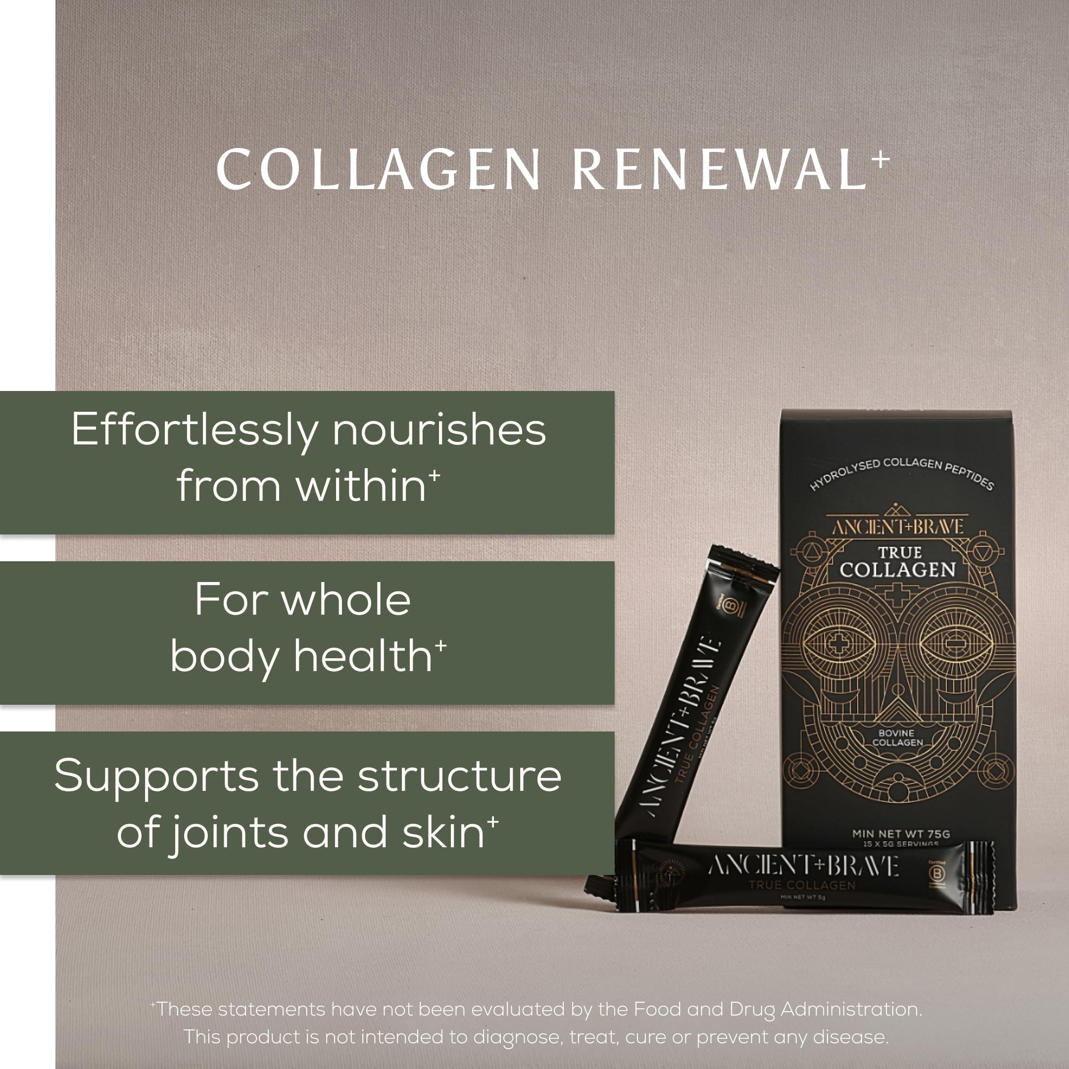 Ancient + Brave Bovine Collagen Peptides individual packet