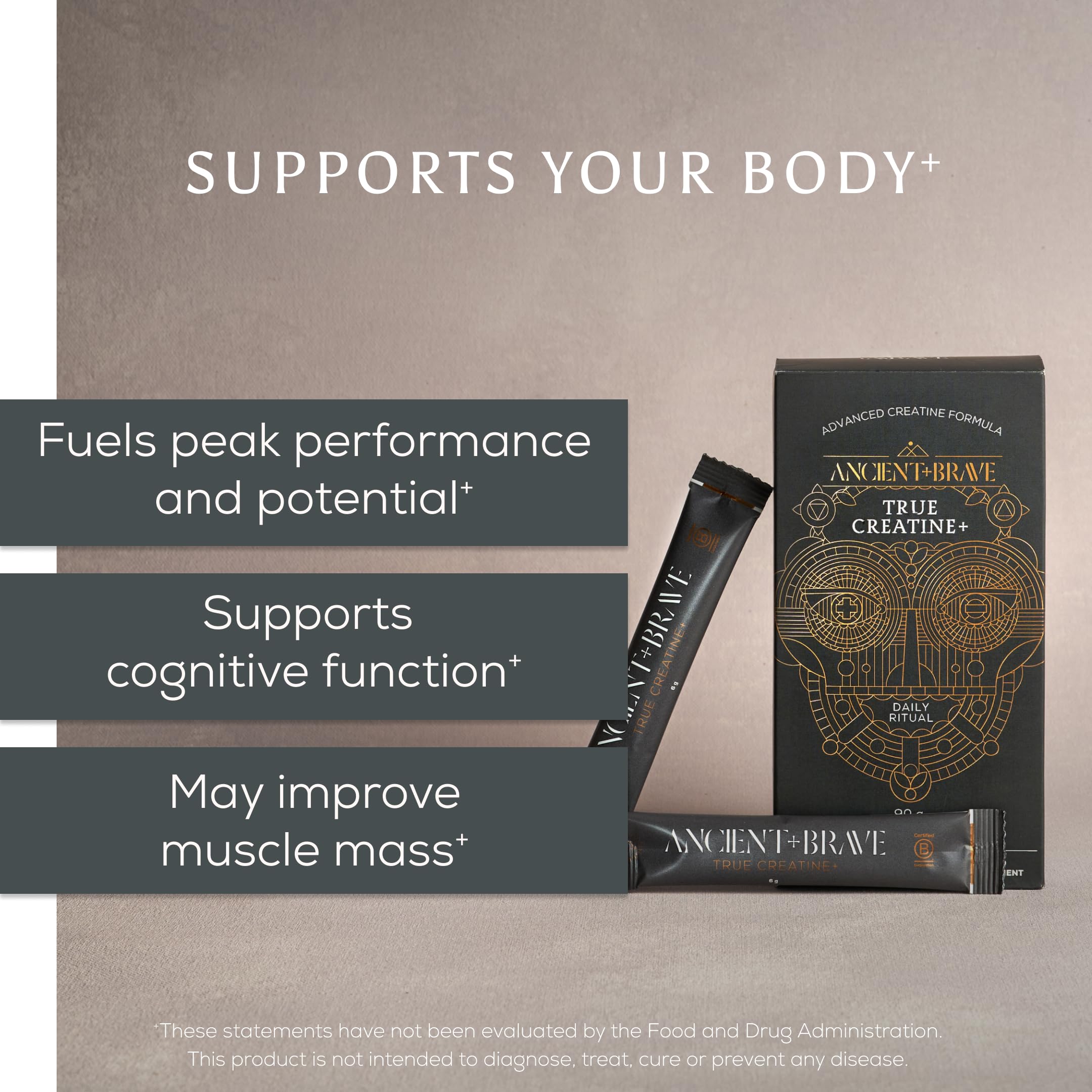 Ancient + Brave Creatine Supplement 6g packet back view