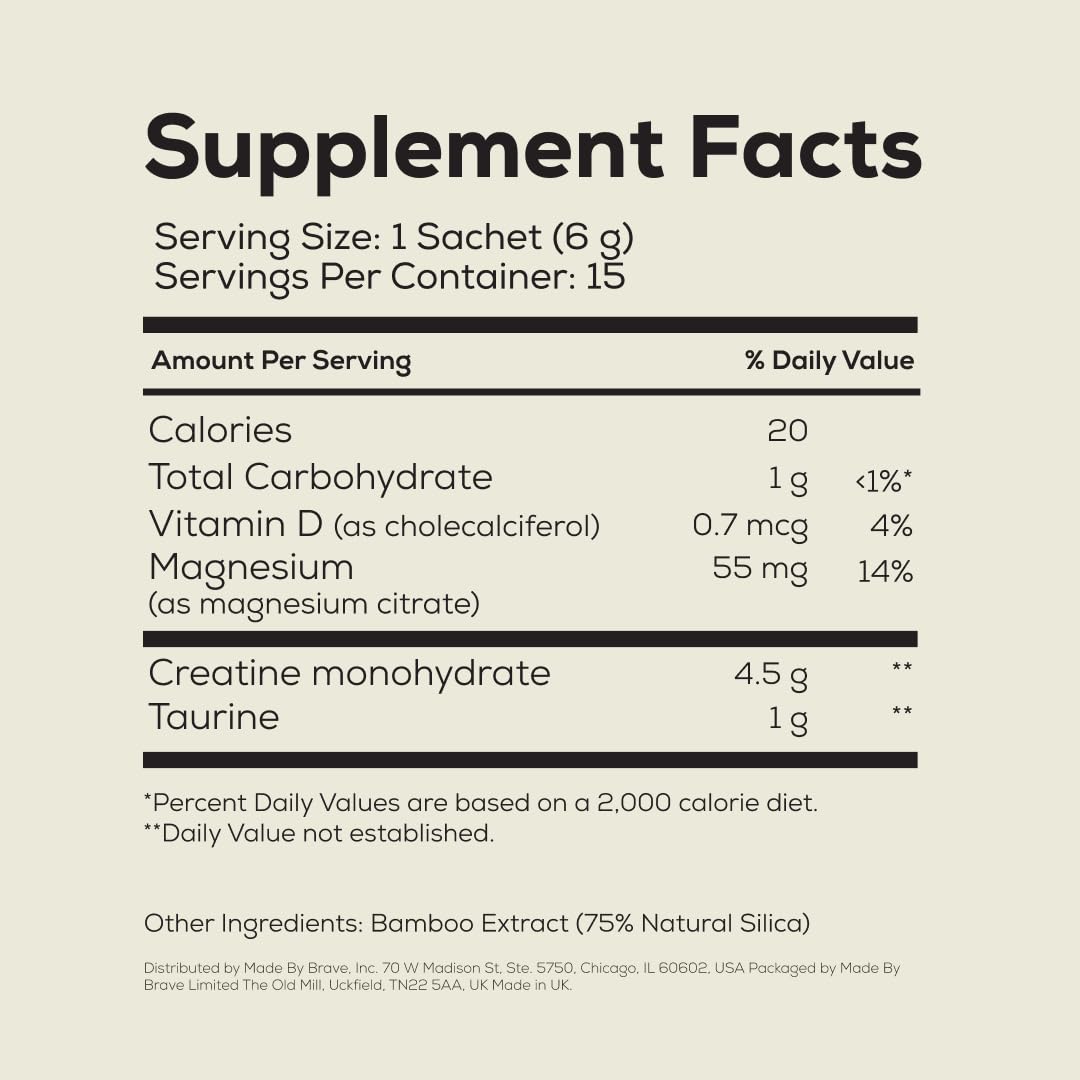 Ancient + Brave Creatine Supplement single serve packet opened
