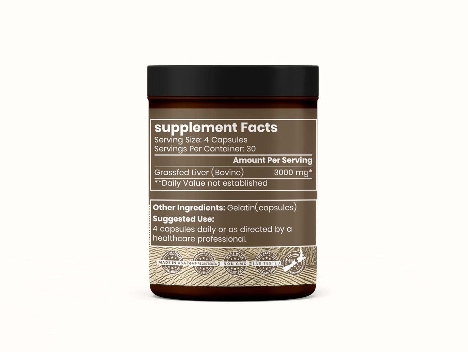 ANCIENT DIOSA Beef Liver Capsules 3000mg back view