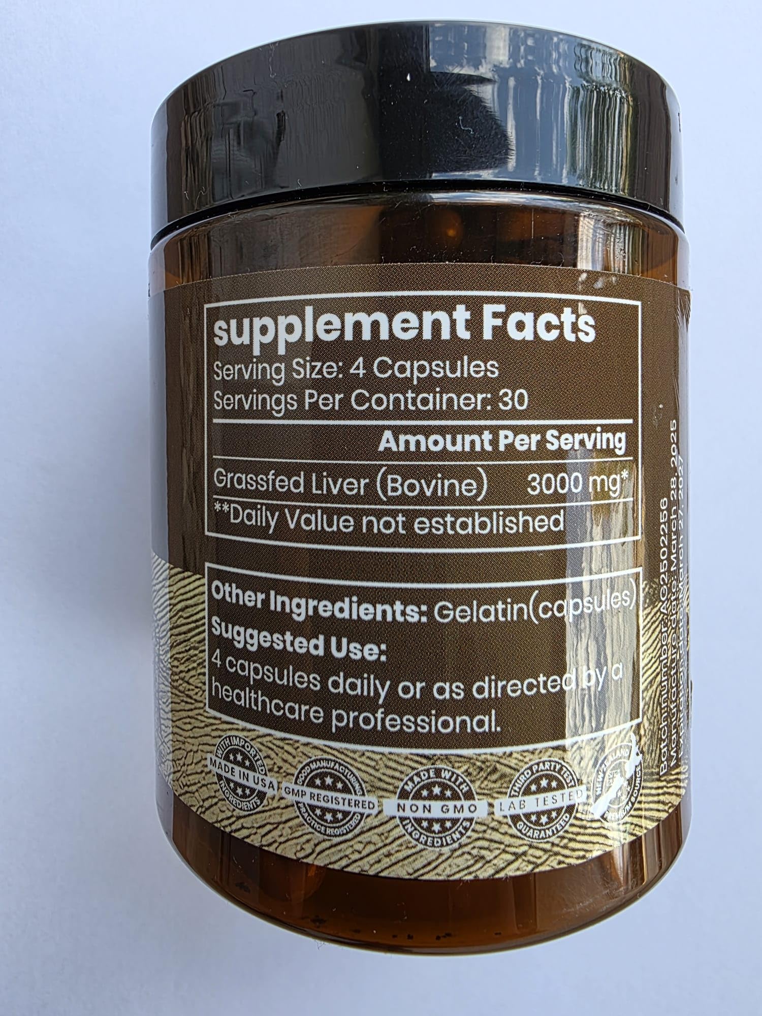 ANCIENT DIOSA Beef Liver Capsules 3000mg bottle with cap open