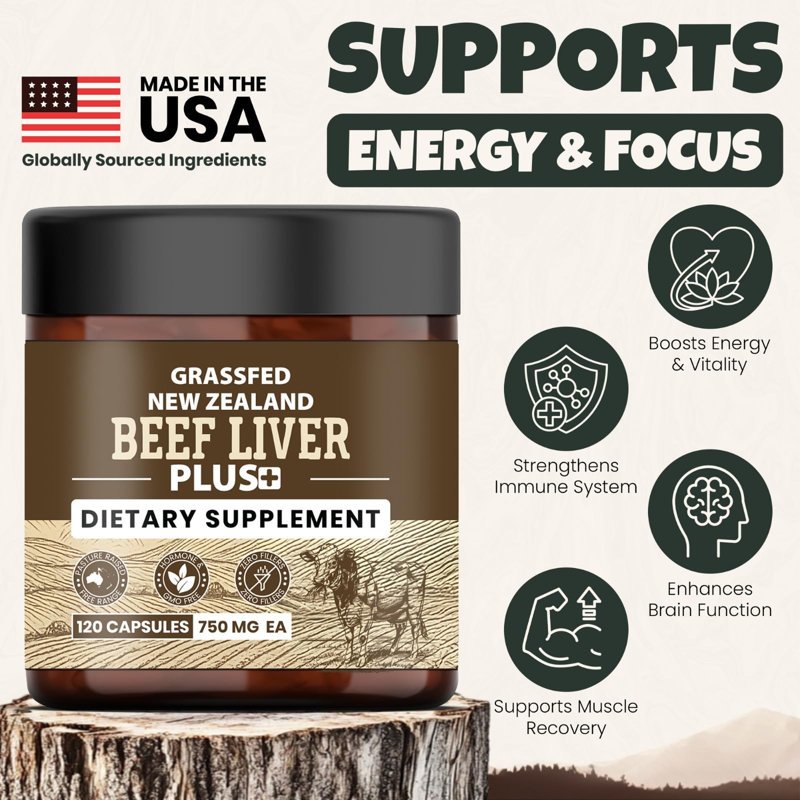ANCIENT DIOSA Beef Liver Capsules 3000mg nutritional information