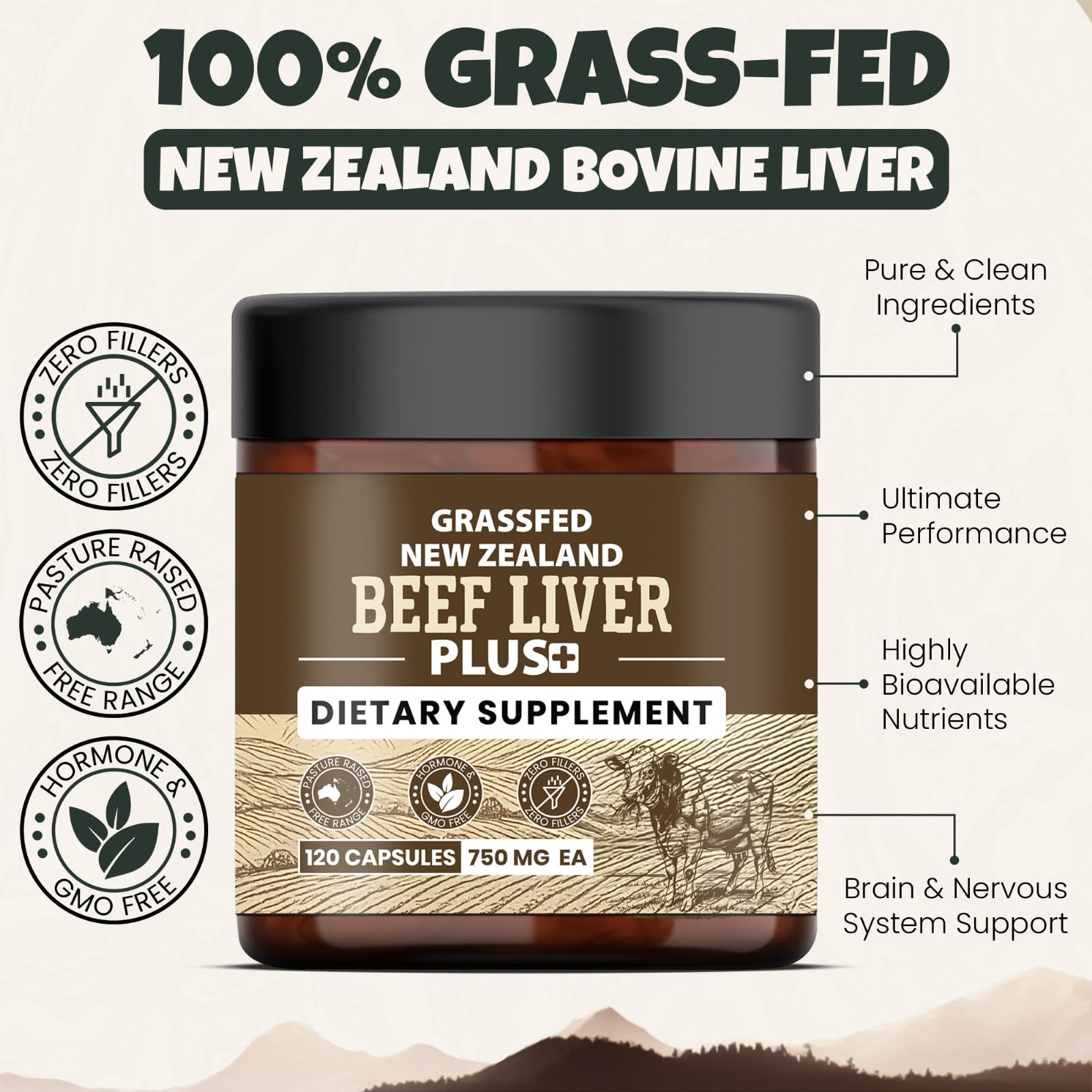 ANCIENT DIOSA Beef Liver Capsules 3000mg with a measuring spoon