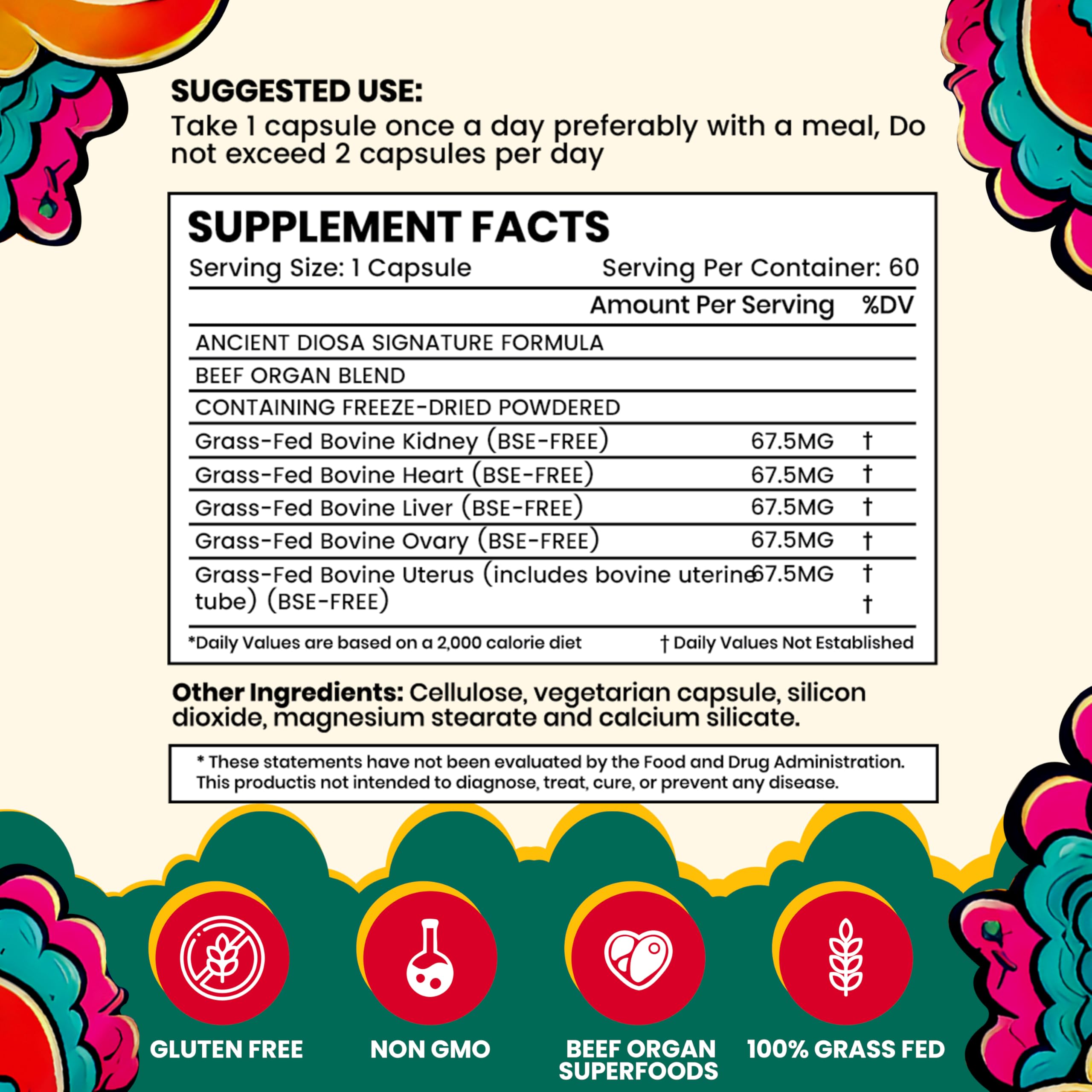 ANCIENT DIOSA Beef Liver Capsules side view with label