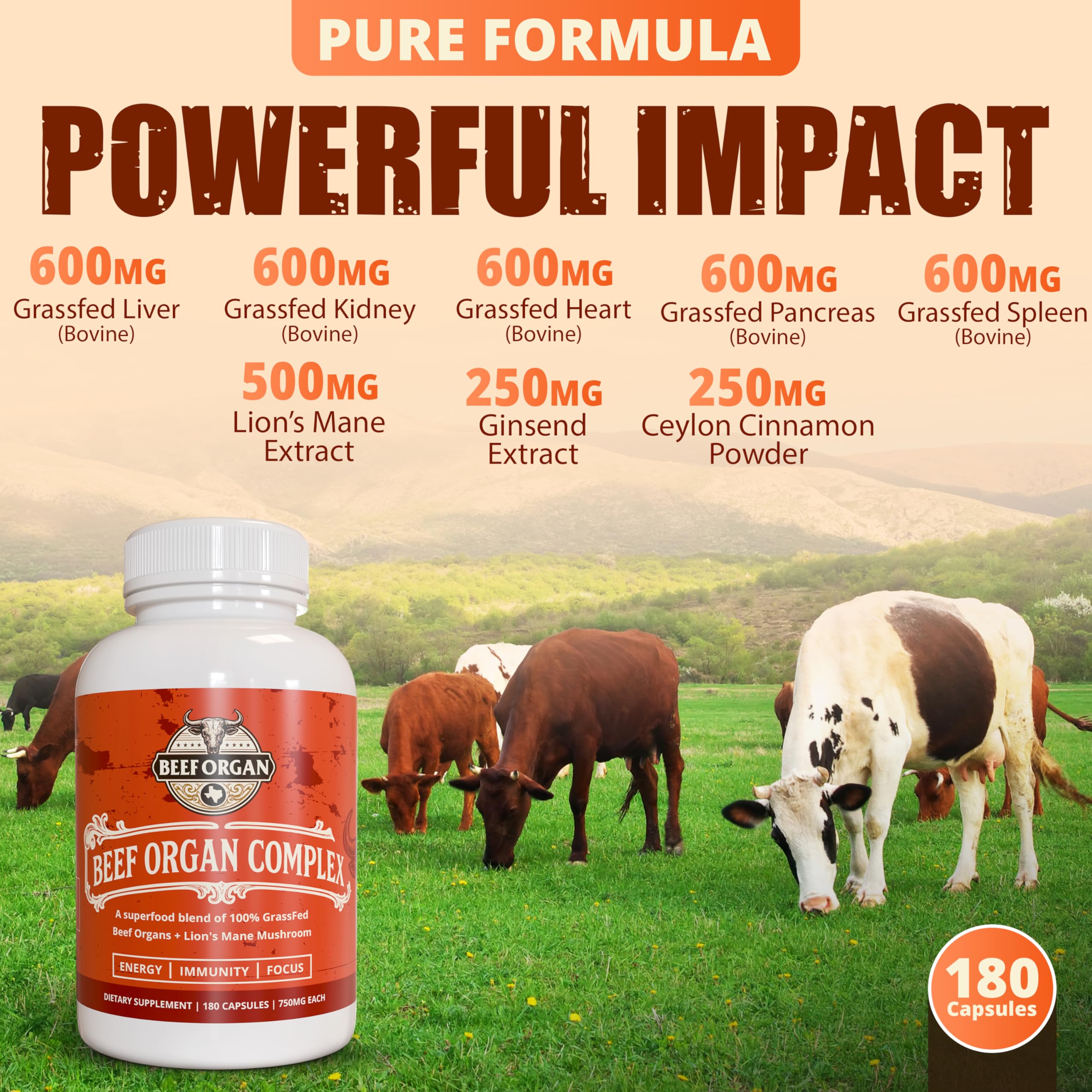 ANCIENT DIOSA Beef Organ Complex Capsules on a wooden table