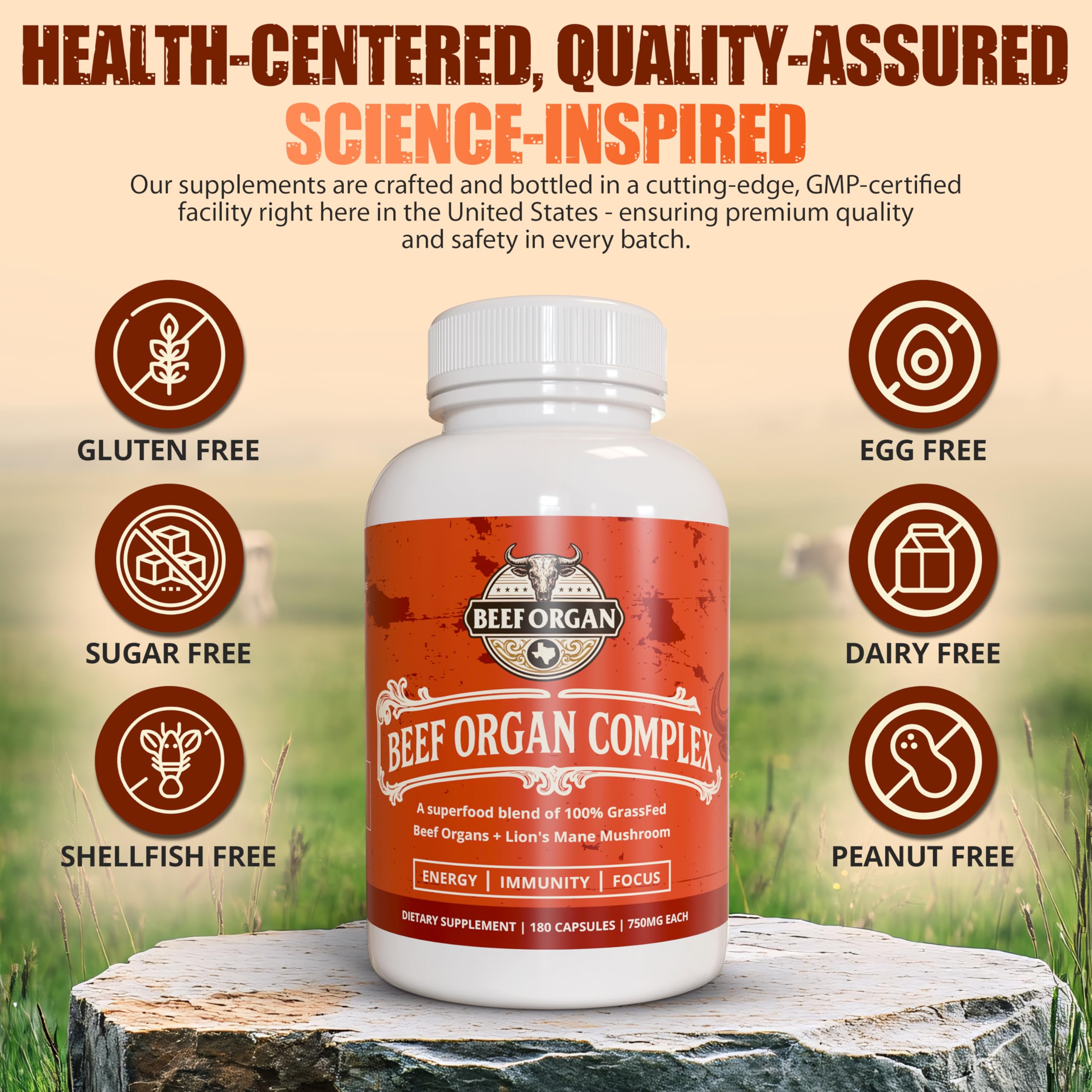 ANCIENT DIOSA Beef Organ Complex Capsules with a measuring spoon