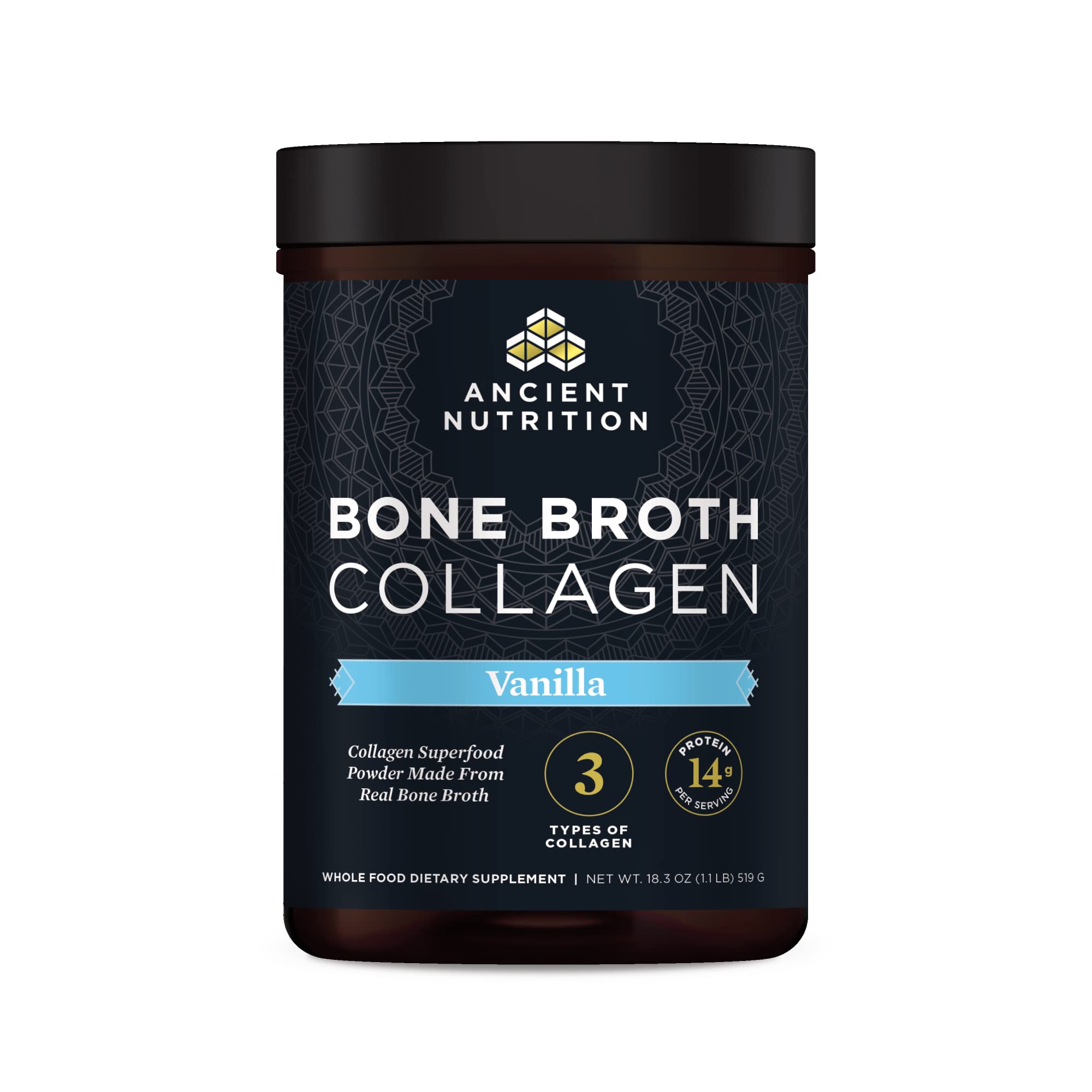 Ancient Nutrition Bone Broth Collagen Powder 519g front view