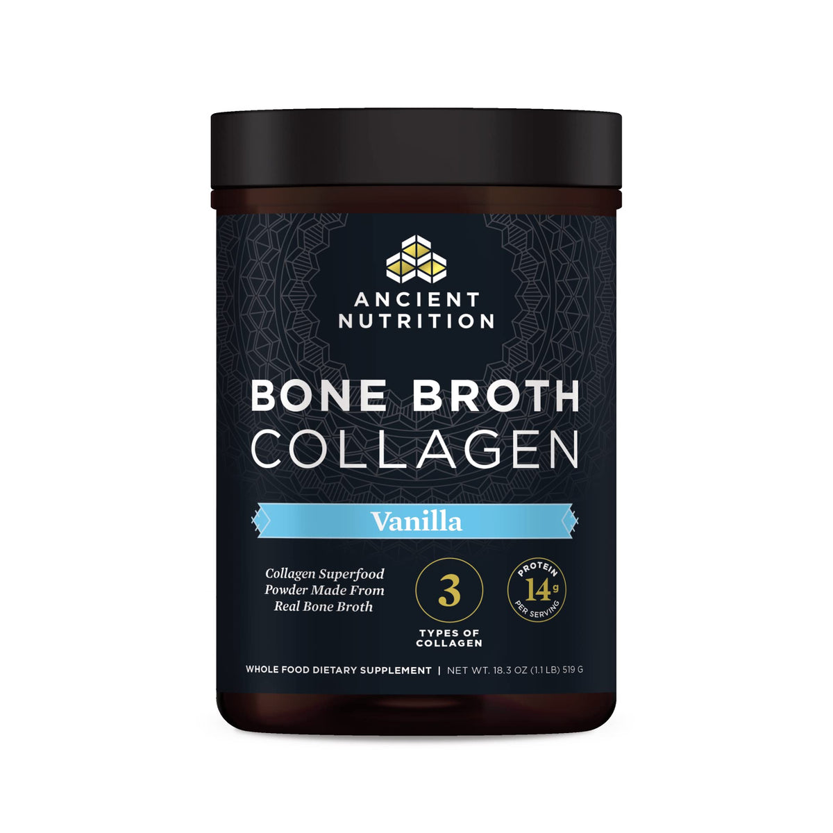 Ancient Nutrition Bone Broth Collagen Powder 519g front view