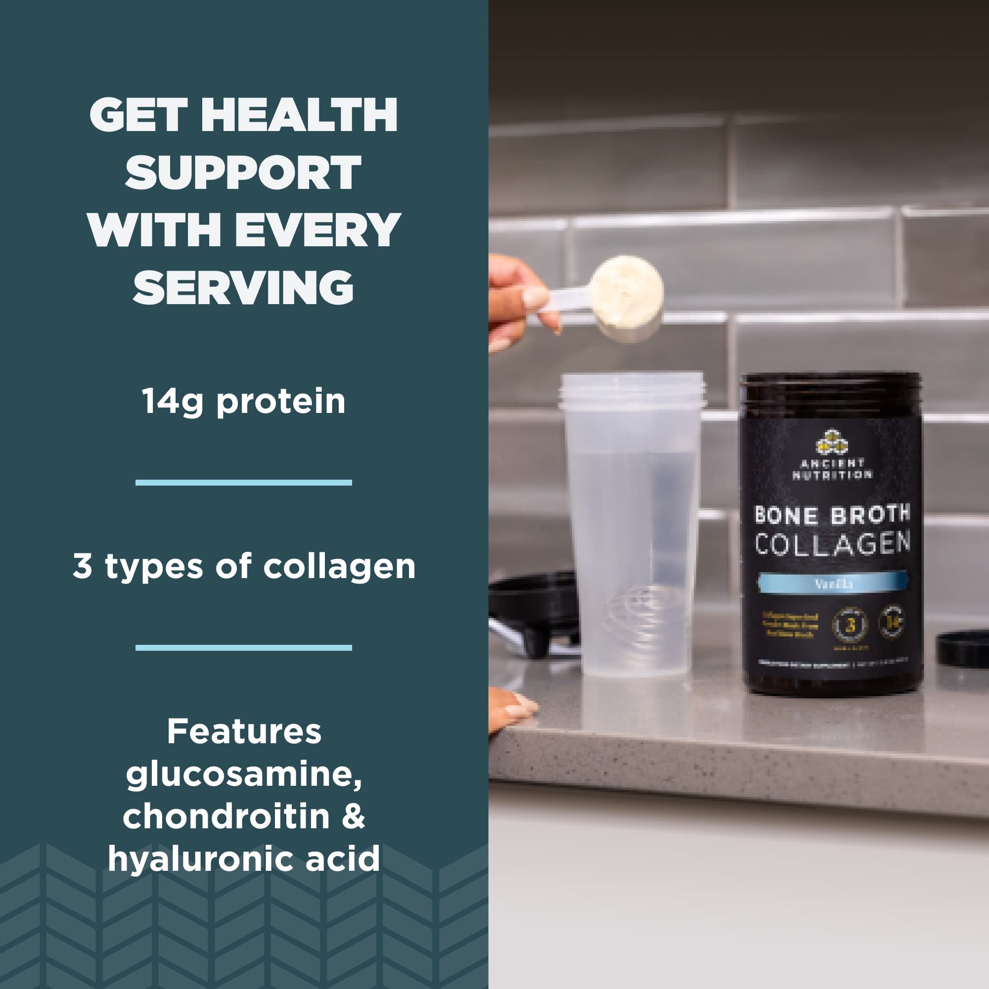 Ancient Nutrition Bone Broth Collagen Powder 519g nutritional information