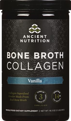 Ancient Nutrition Bone Broth Collagen Powder 519g scoop with powder