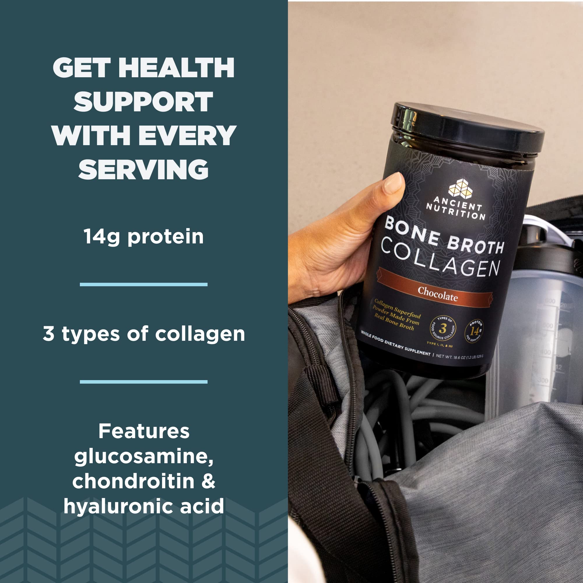 Ancient Nutrition Bone Broth Collagen Powder mixed in a smoothie
