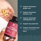 Ancient Nutrition Collagen Capsules lifestyle scene with a glass of water