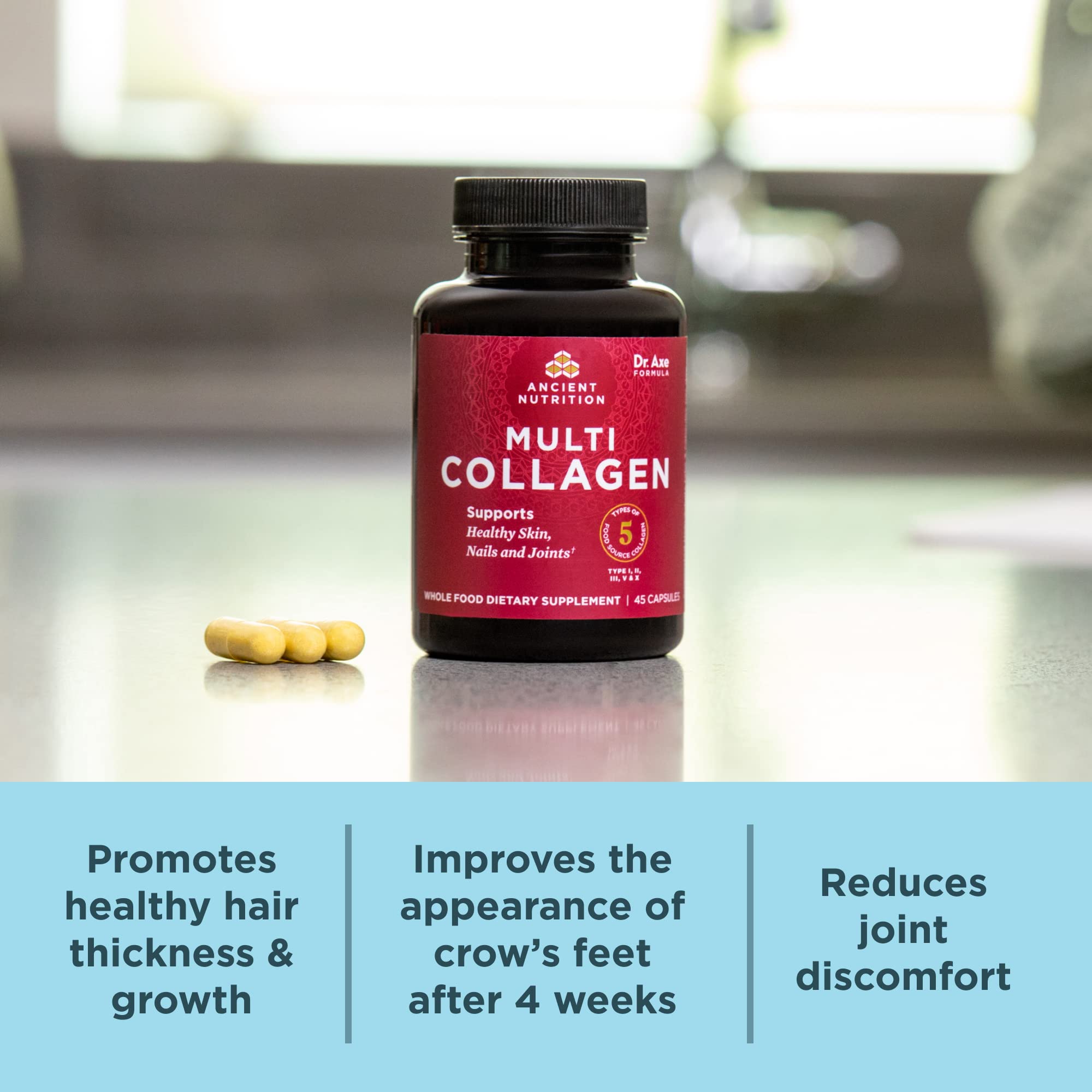 Ancient Nutrition Collagen Capsules opened bottle showing capsules