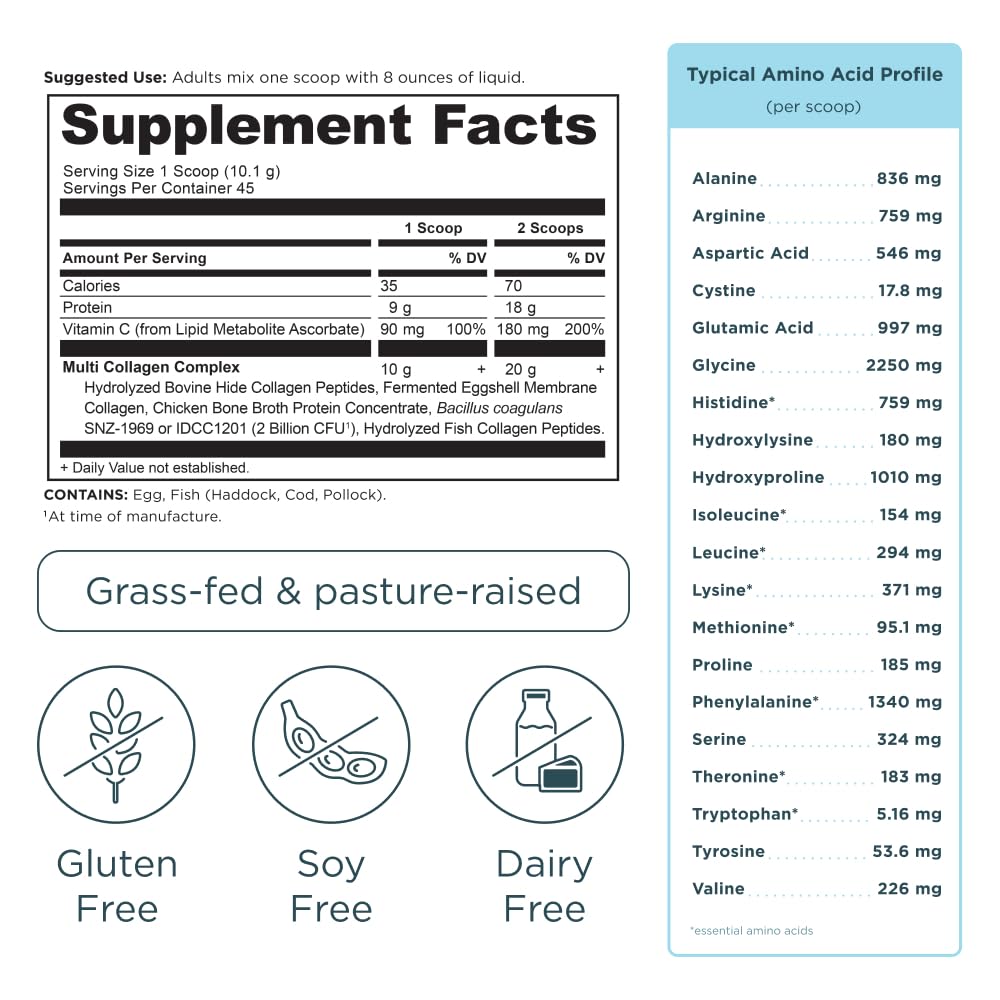 Ancient Nutrition Collagen Powder 454g displayed with fresh fruits